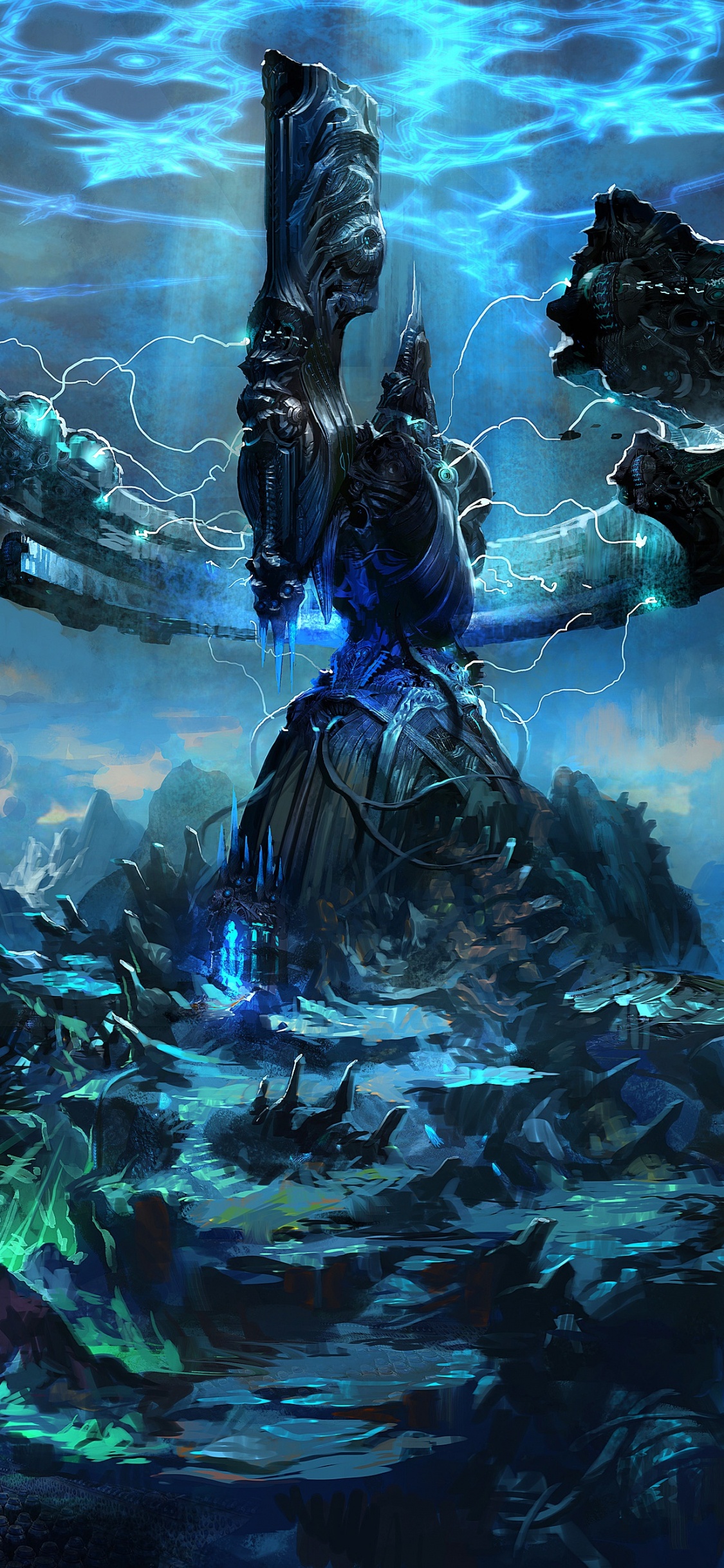 Peinture Abstraite Bleue et Blanche. Wallpaper in 1125x2436 Resolution