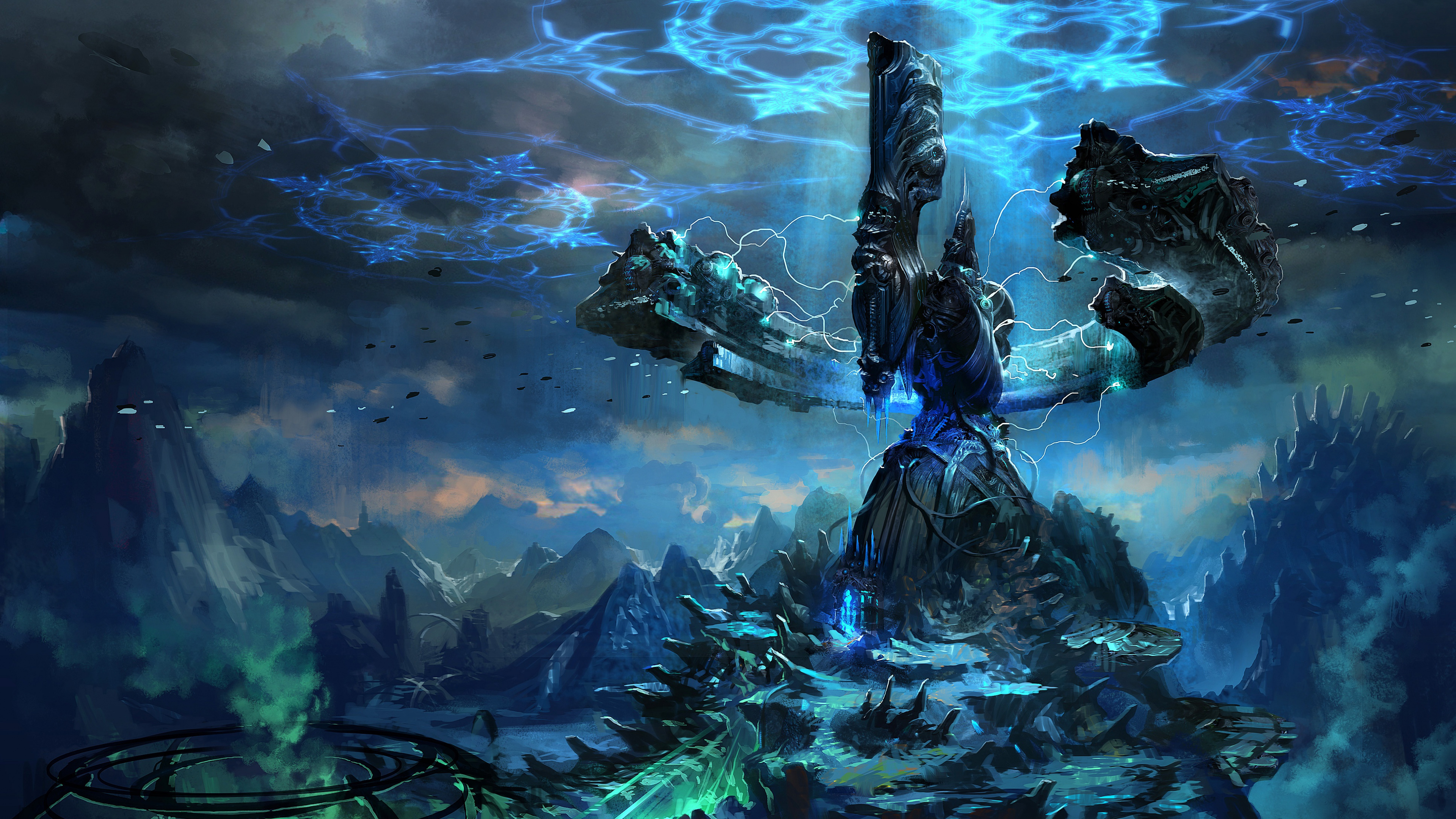 Peinture Abstraite Bleue et Blanche. Wallpaper in 3840x2160 Resolution