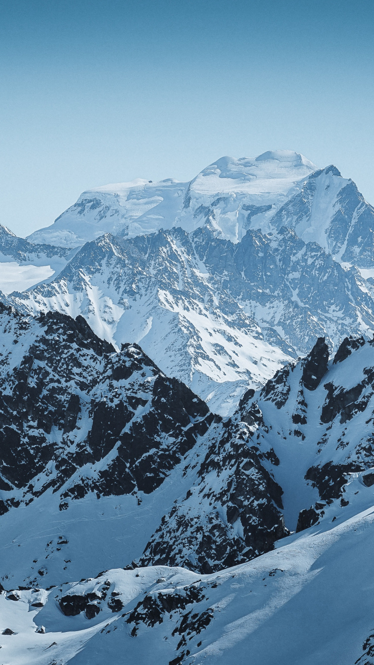 Bergkette, Schnee, Snowy Mountains, Bergigen Landschaftsformen, Winter. Wallpaper in 750x1334 Resolution