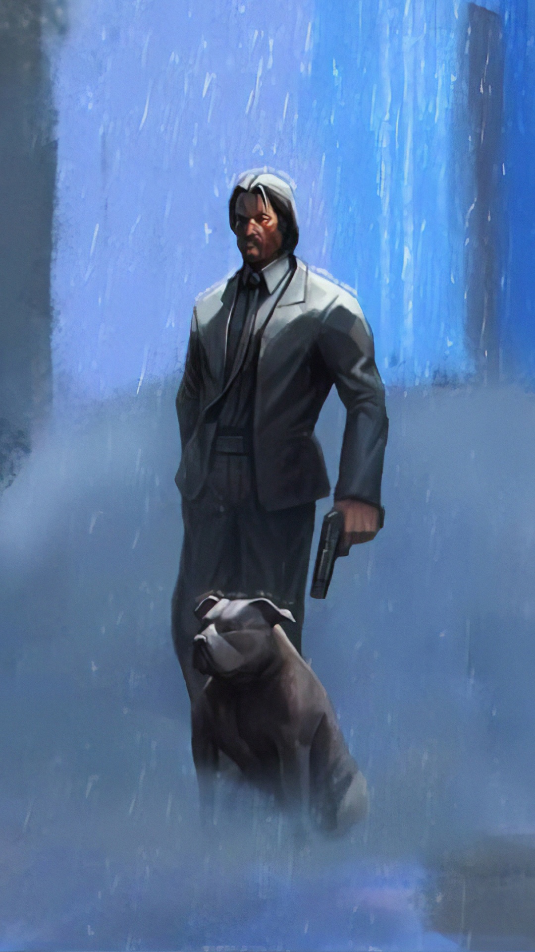 Man in Gray Jacket Standing Beside Brown Short Coated Dog. Wallpaper in 1080x1920 Resolution