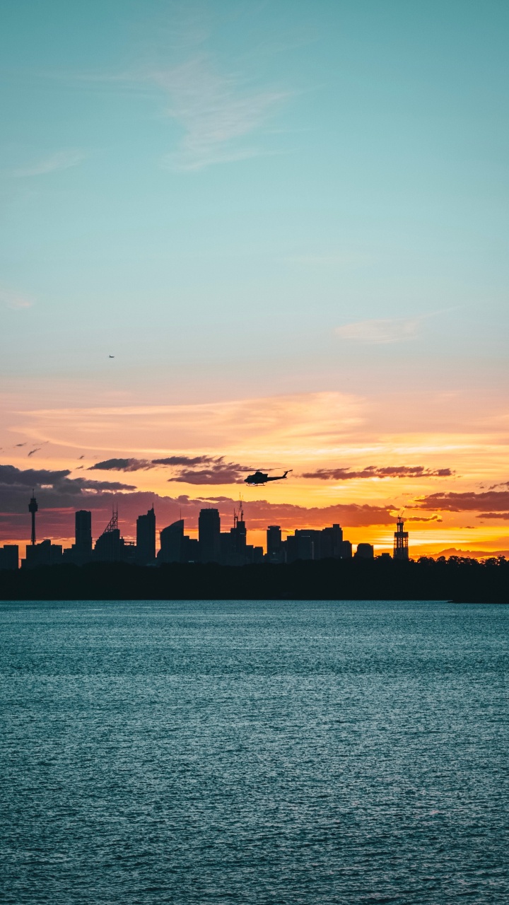 地平线, 余辉, 日落, 晚上, 城市 壁纸 720x1280 允许