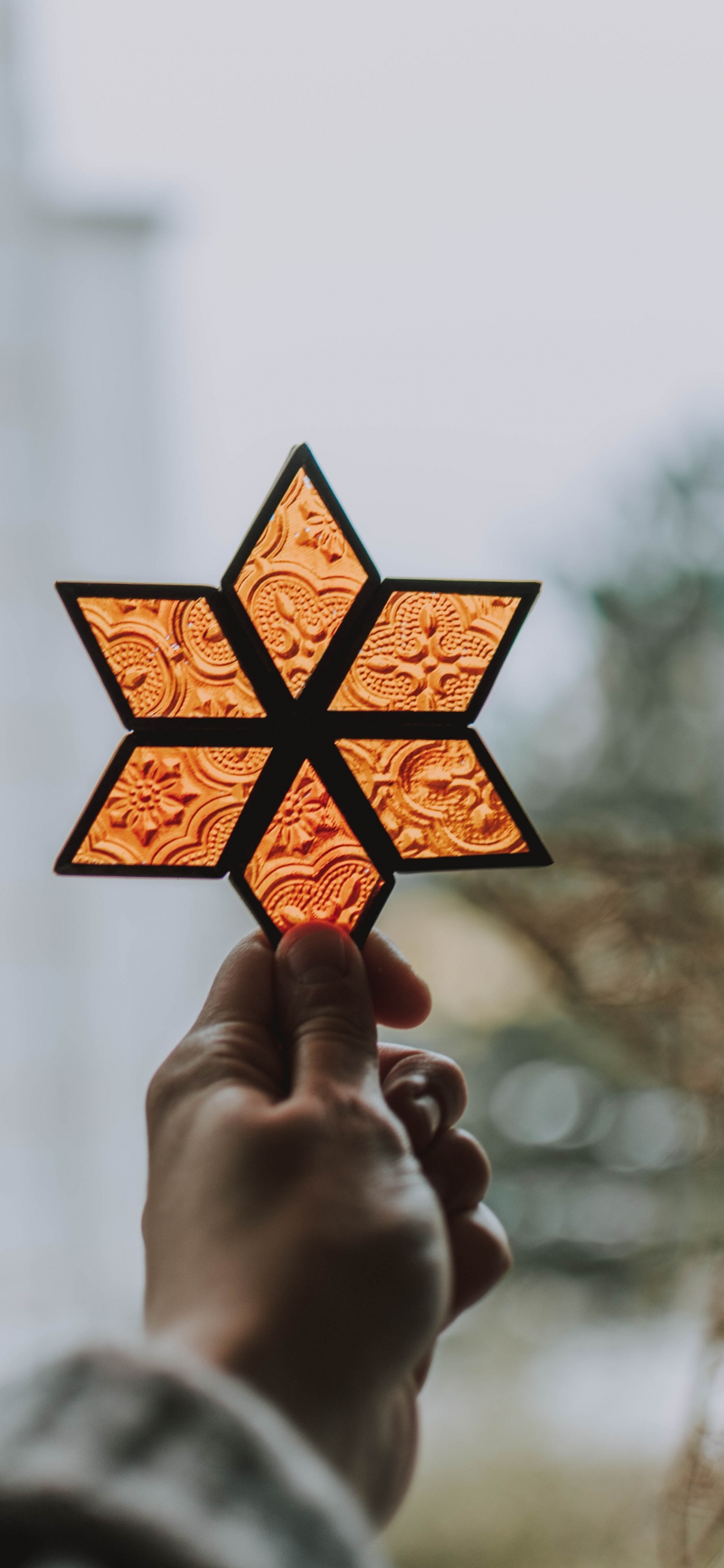 Person Holding Orange and Black Star Lantern. Wallpaper in 1125x2436 Resolution