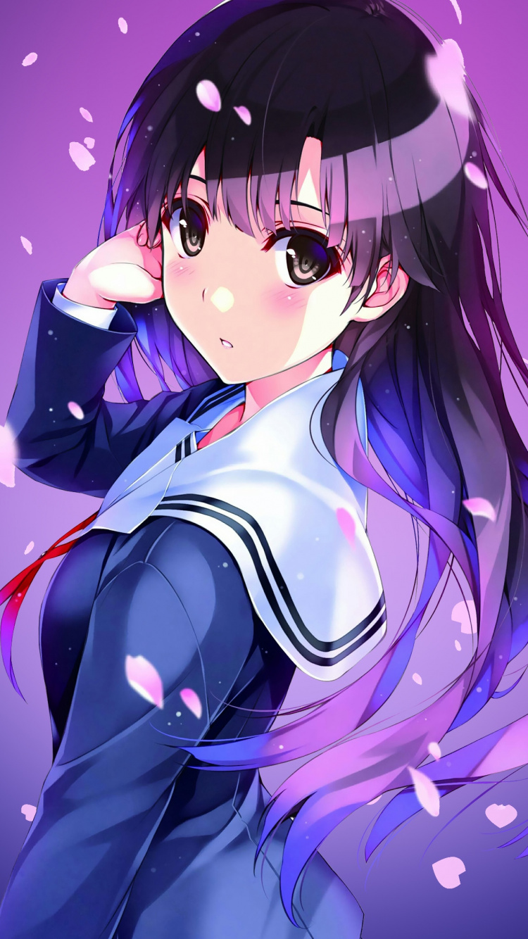 Personnage D'anime Fille Aux Cheveux Violets. Wallpaper in 750x1334 Resolution