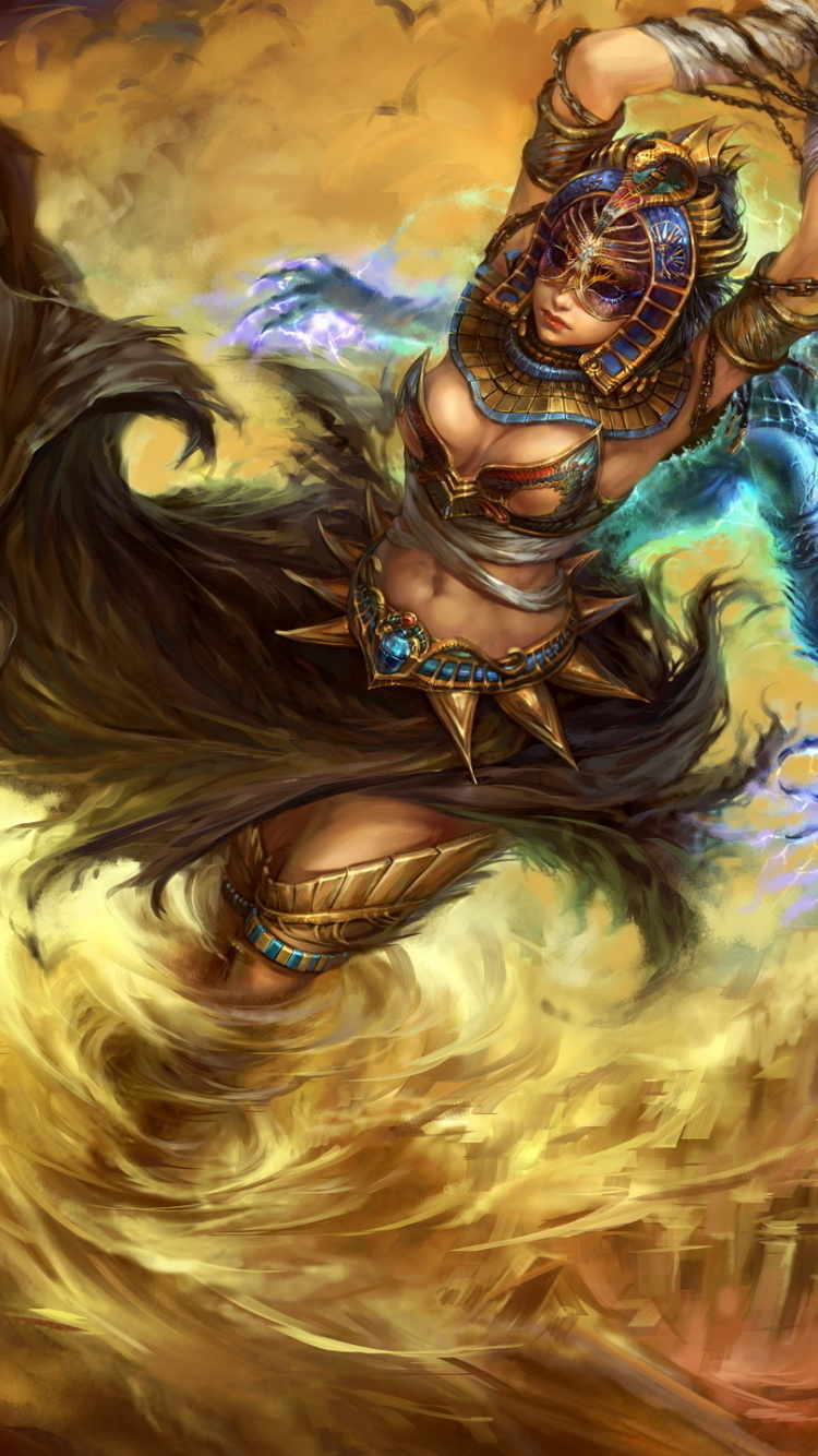 Woman in Blue Dress With Wings Illustration. Wallpaper in 750x1334 Resolution