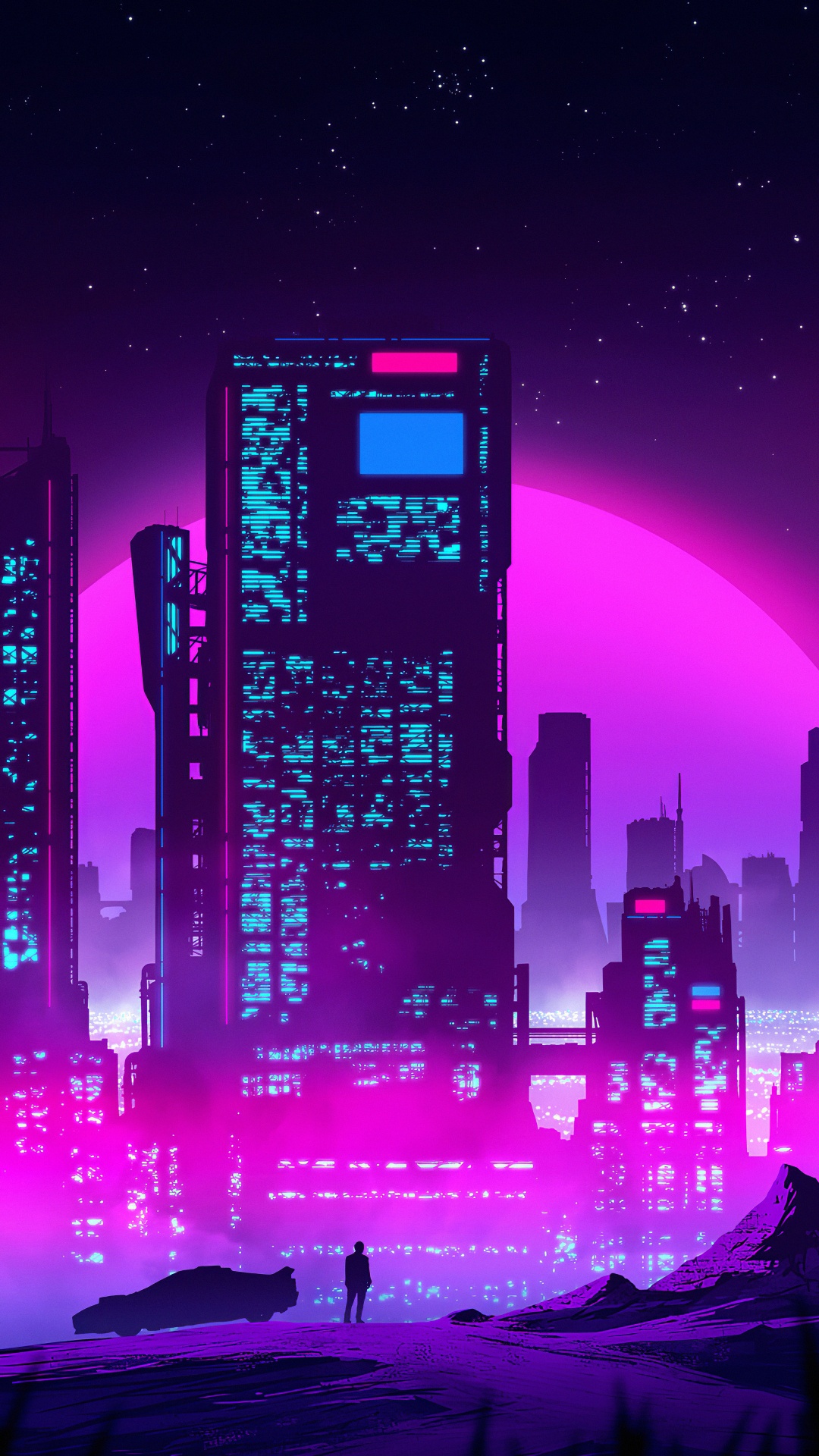 Vaporwave, Synthwave, Bâtiment, Gratte-ciel, Atmosphère. Wallpaper in 1080x1920 Resolution