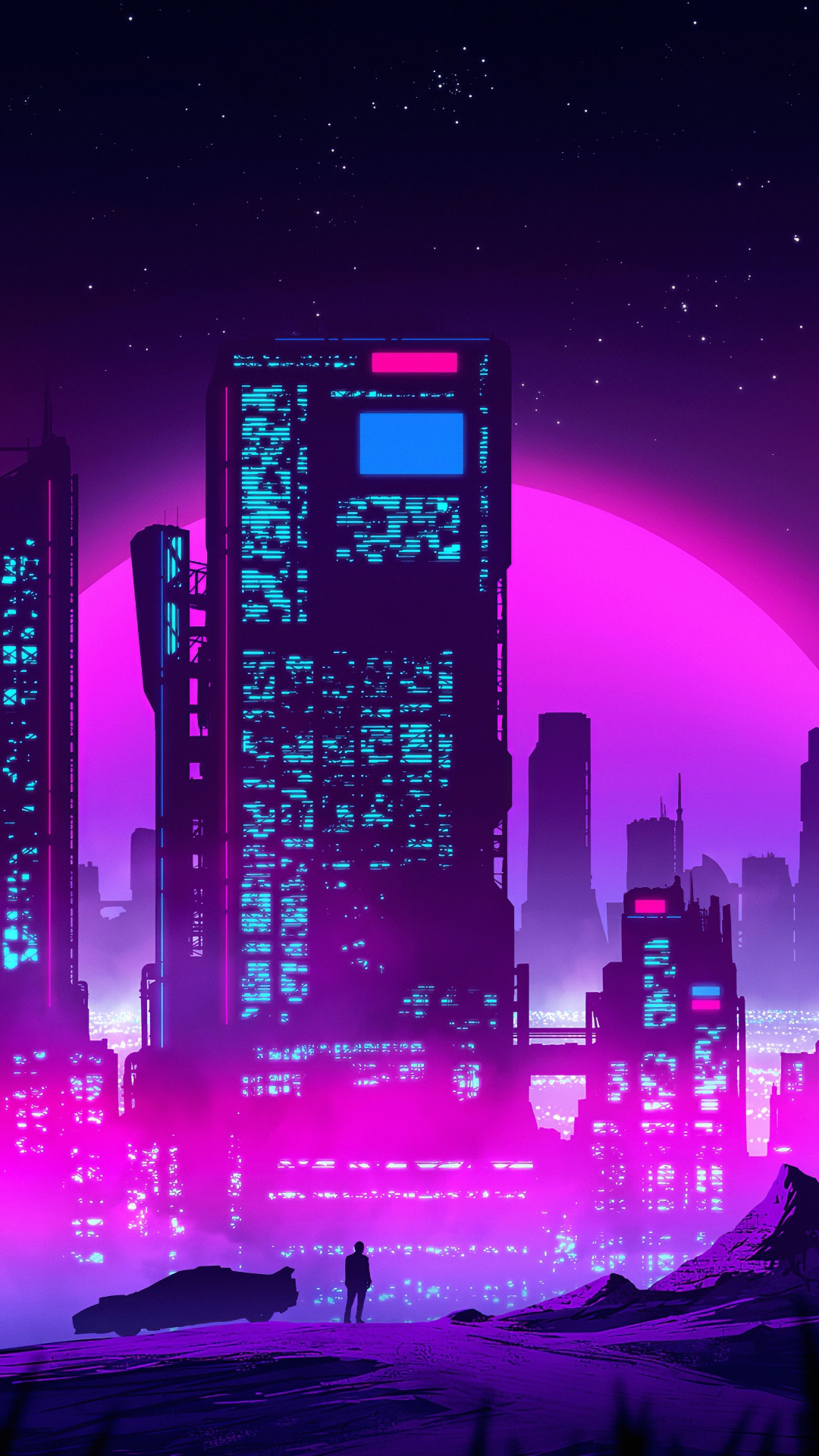 Vaporwave, Synthwave, Building, Skyscraper, Atmosphere. Wallpaper in 1080x1920 Resolution