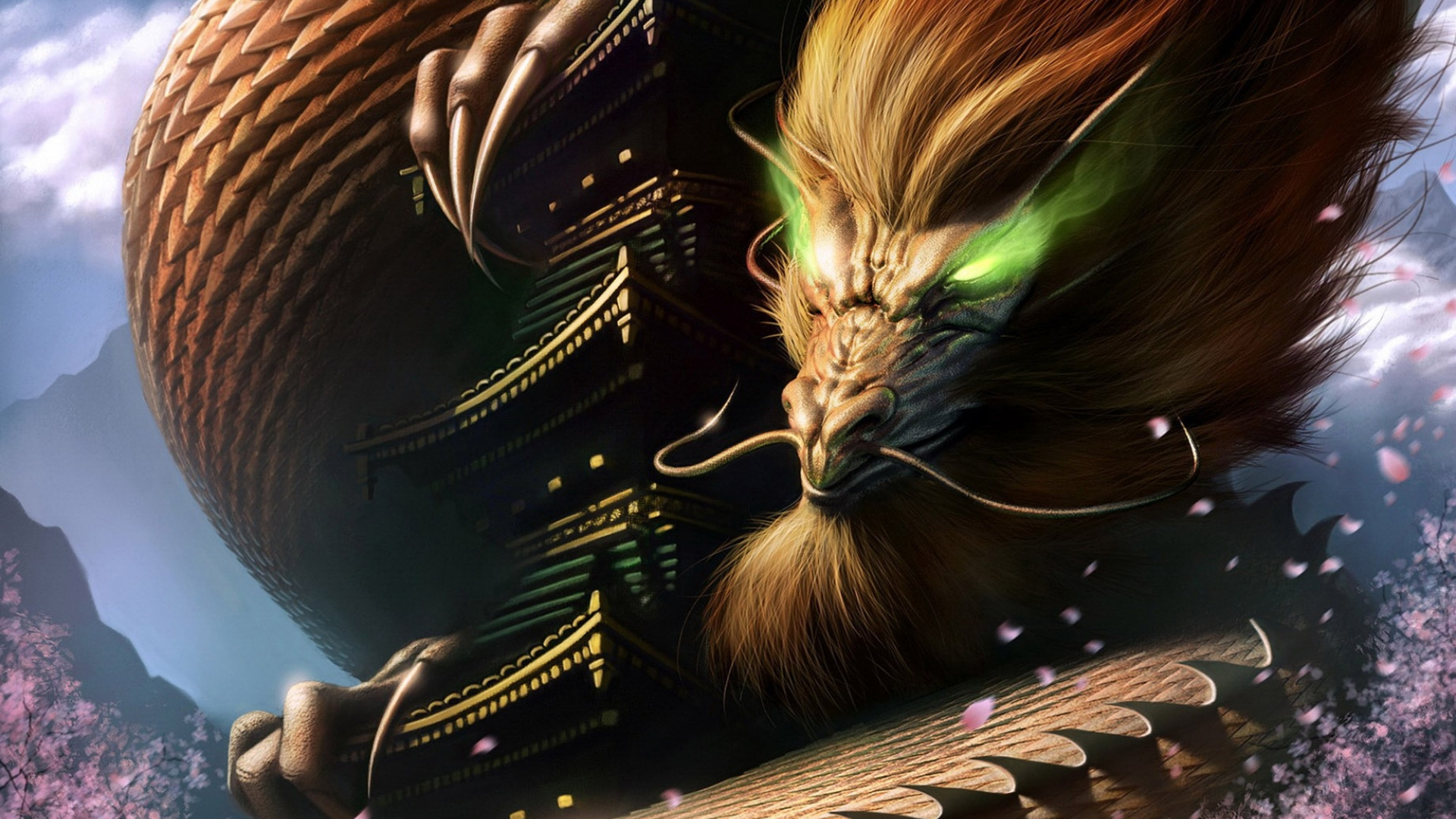 Brown and Black Dragon Illustration. Wallpaper in 1920x1080 Resolution