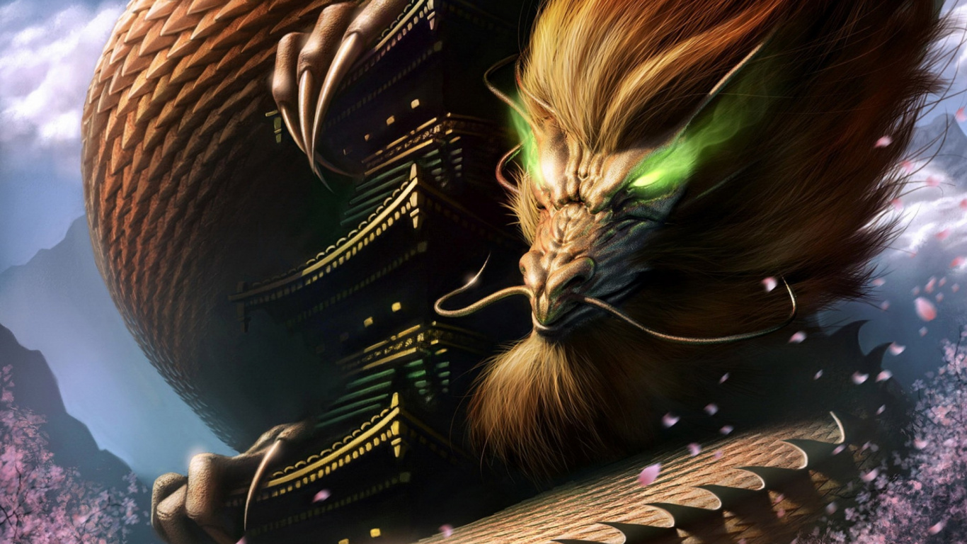 龙, 空间, 屋顶, Cg的艺术品, 特效 壁纸 1366x768 允许