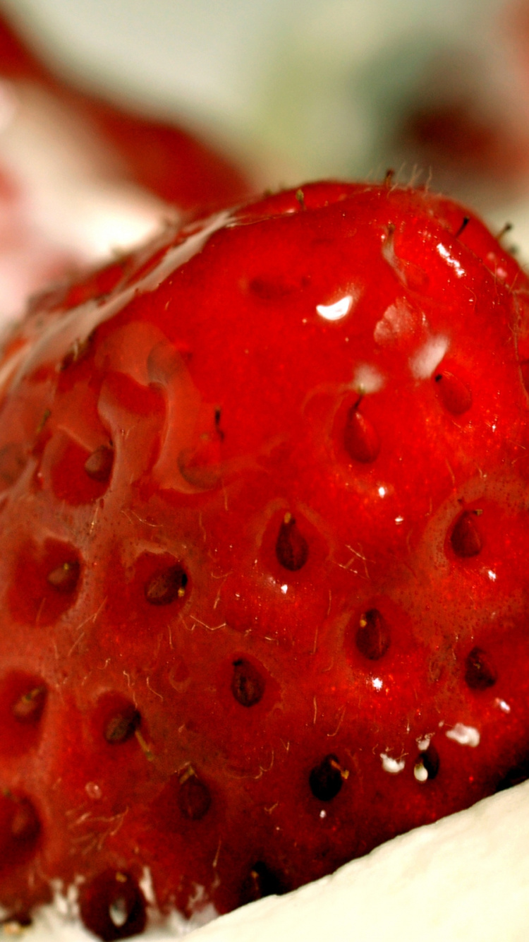 Red Strawberries on White Cream. Wallpaper in 750x1334 Resolution