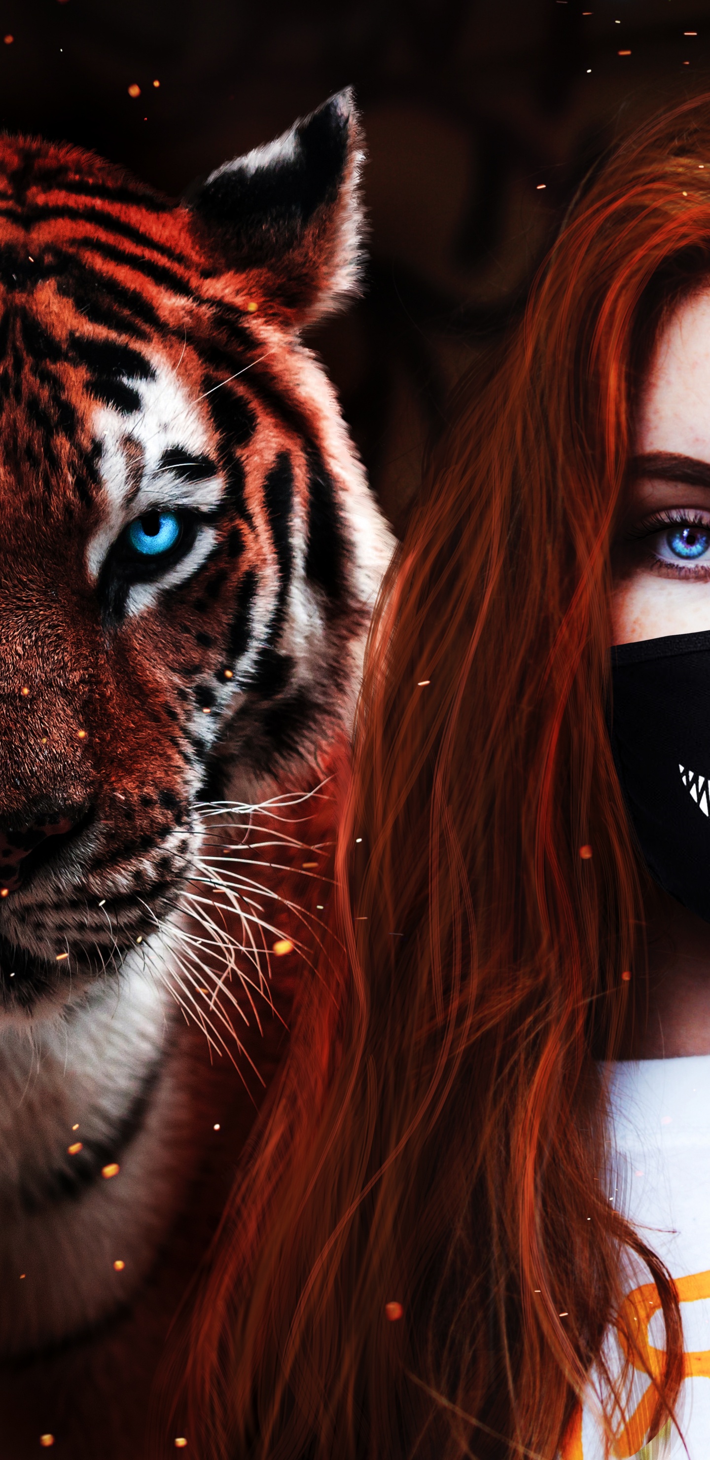 Jolie Fille Avec Tigre, Tigre du Bengale, Tigre de Sibérie, Tigre, Felidae. Wallpaper in 1440x2960 Resolution