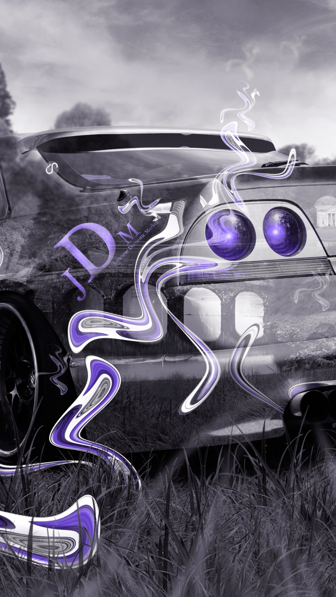 Grayscale Photo of Car on Grass Field. Wallpaper in 1080x1920 Resolution