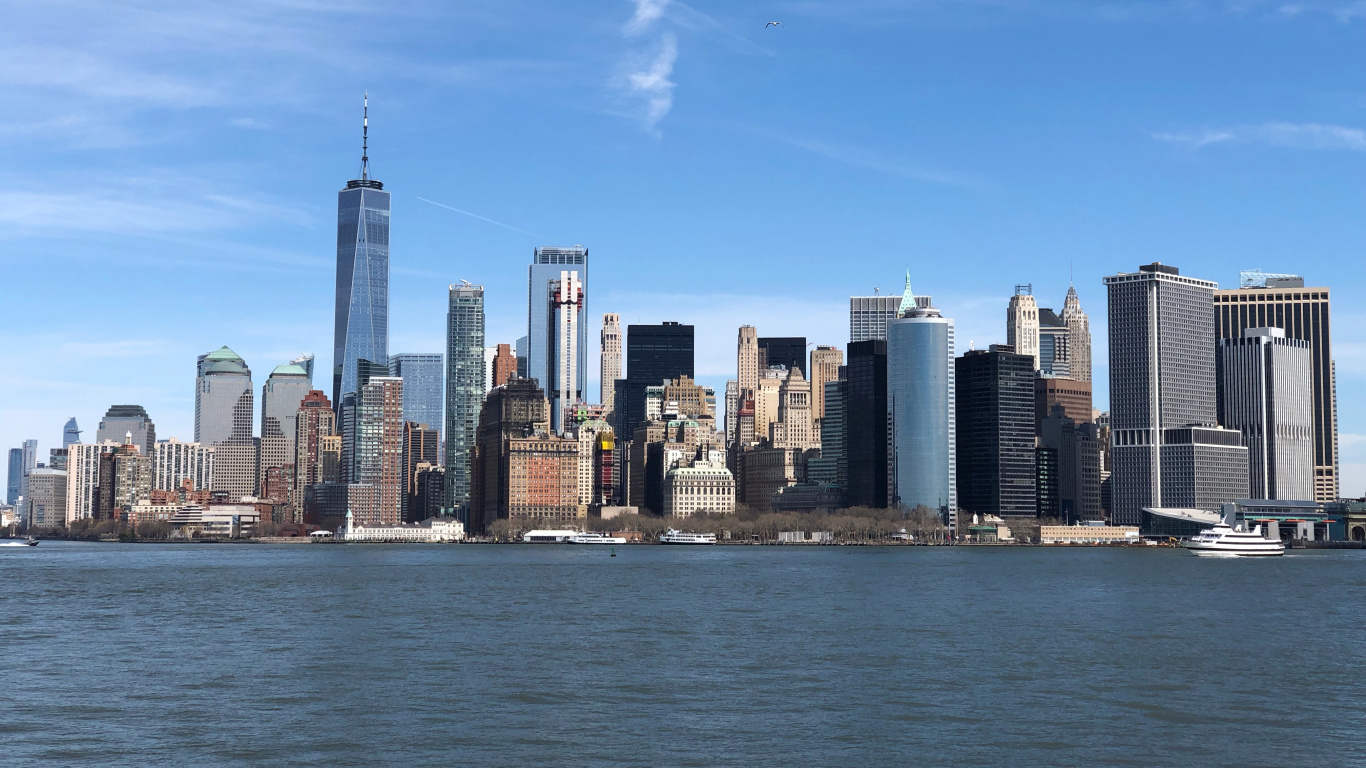 New York City, New York, Skyscraper, Staten Island Ferry, Water. Wallpaper in 1366x768 Resolution