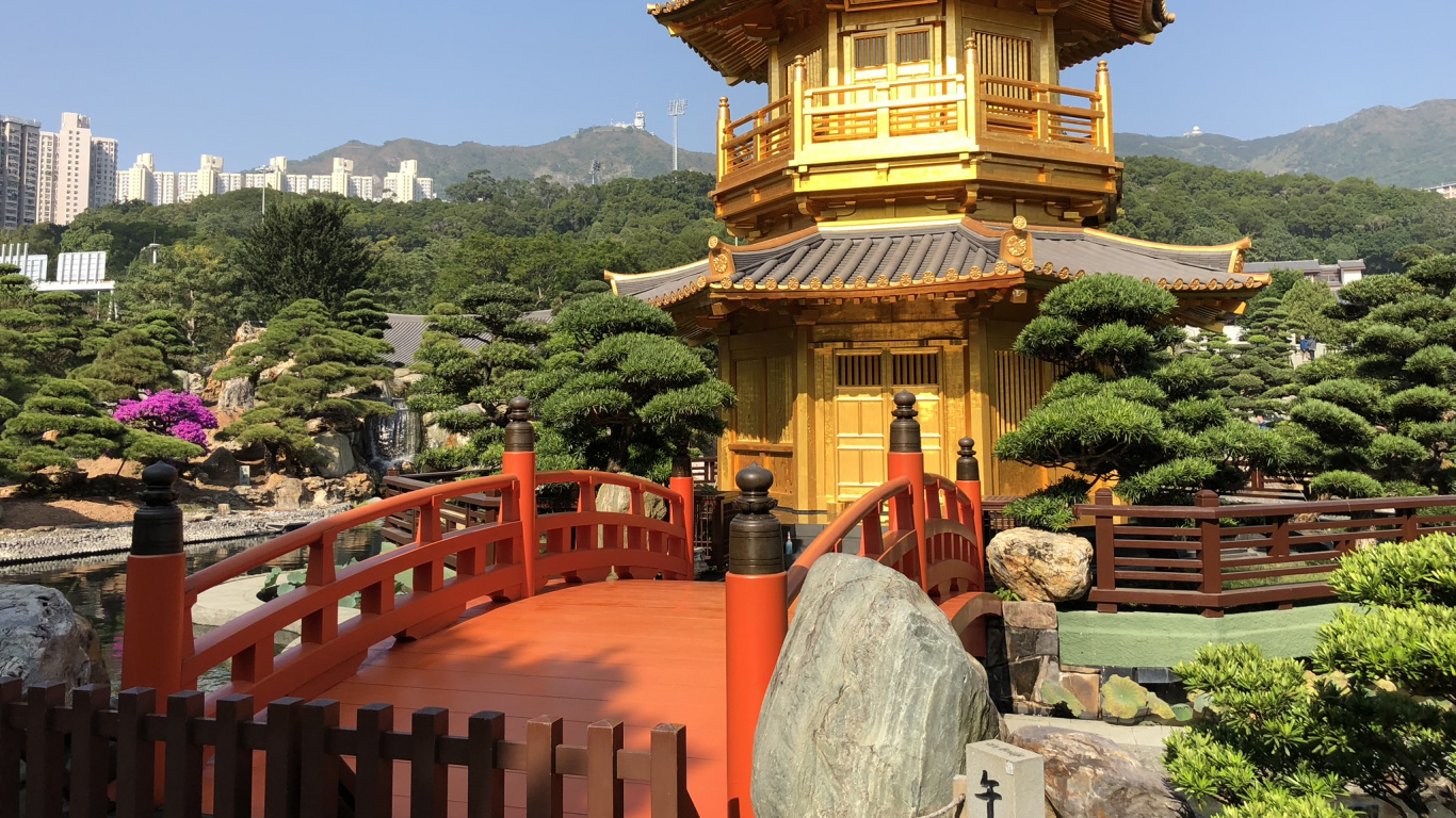 Hongkong, Nan Lian Garten, Chinesische Architektur, Japanische Architektur, Tourismus. Wallpaper in 1366x768 Resolution