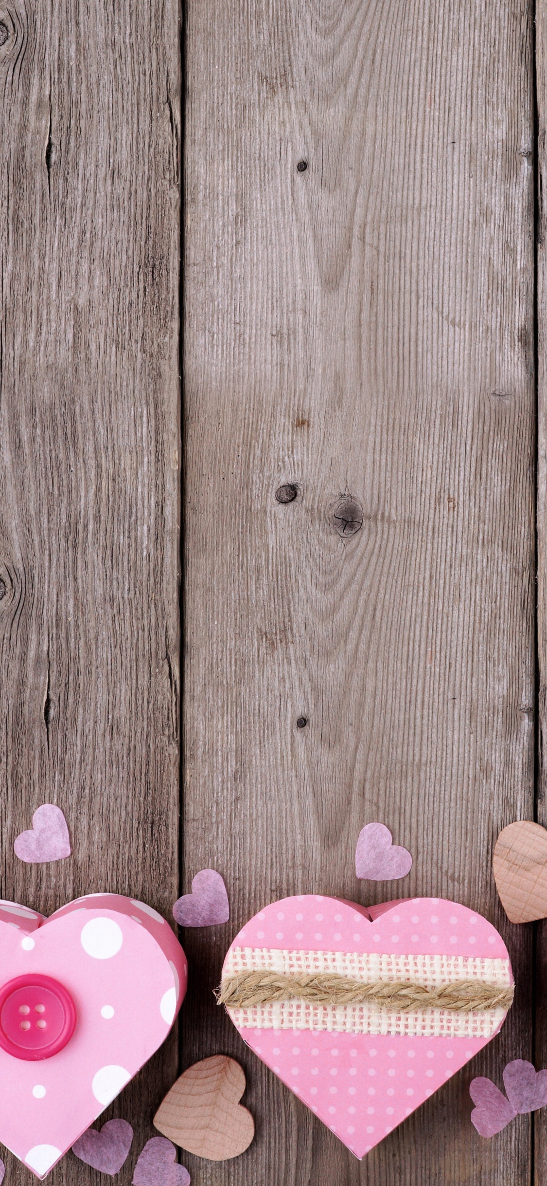 Herzen, Valentines Tag, Pink, Holz, Liebe. Wallpaper in 1125x2436 Resolution