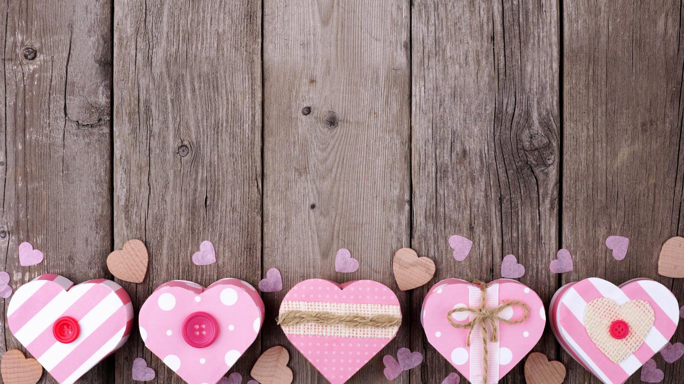 Herzen, Valentines Tag, Pink, Holz, Liebe. Wallpaper in 1366x768 Resolution