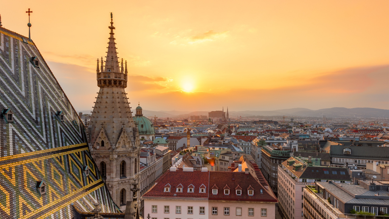 Aerial View of City Buildings During Sunset. Wallpaper in 1280x720 Resolution