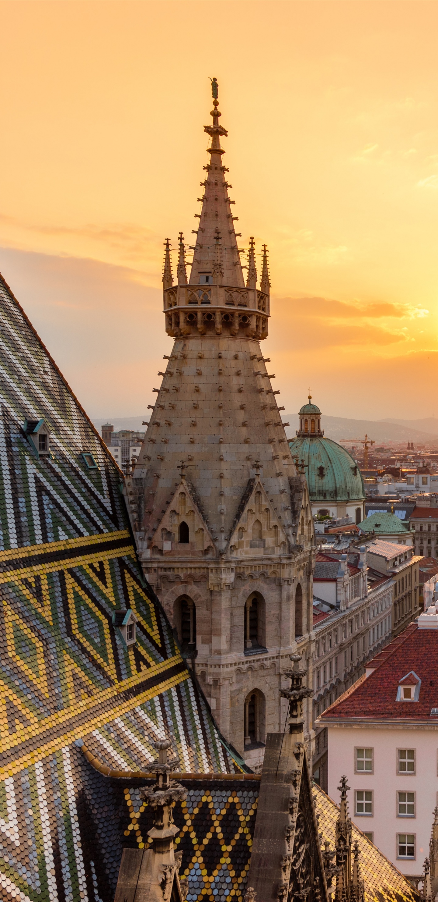 Aerial View of City Buildings During Sunset. Wallpaper in 1440x2960 Resolution