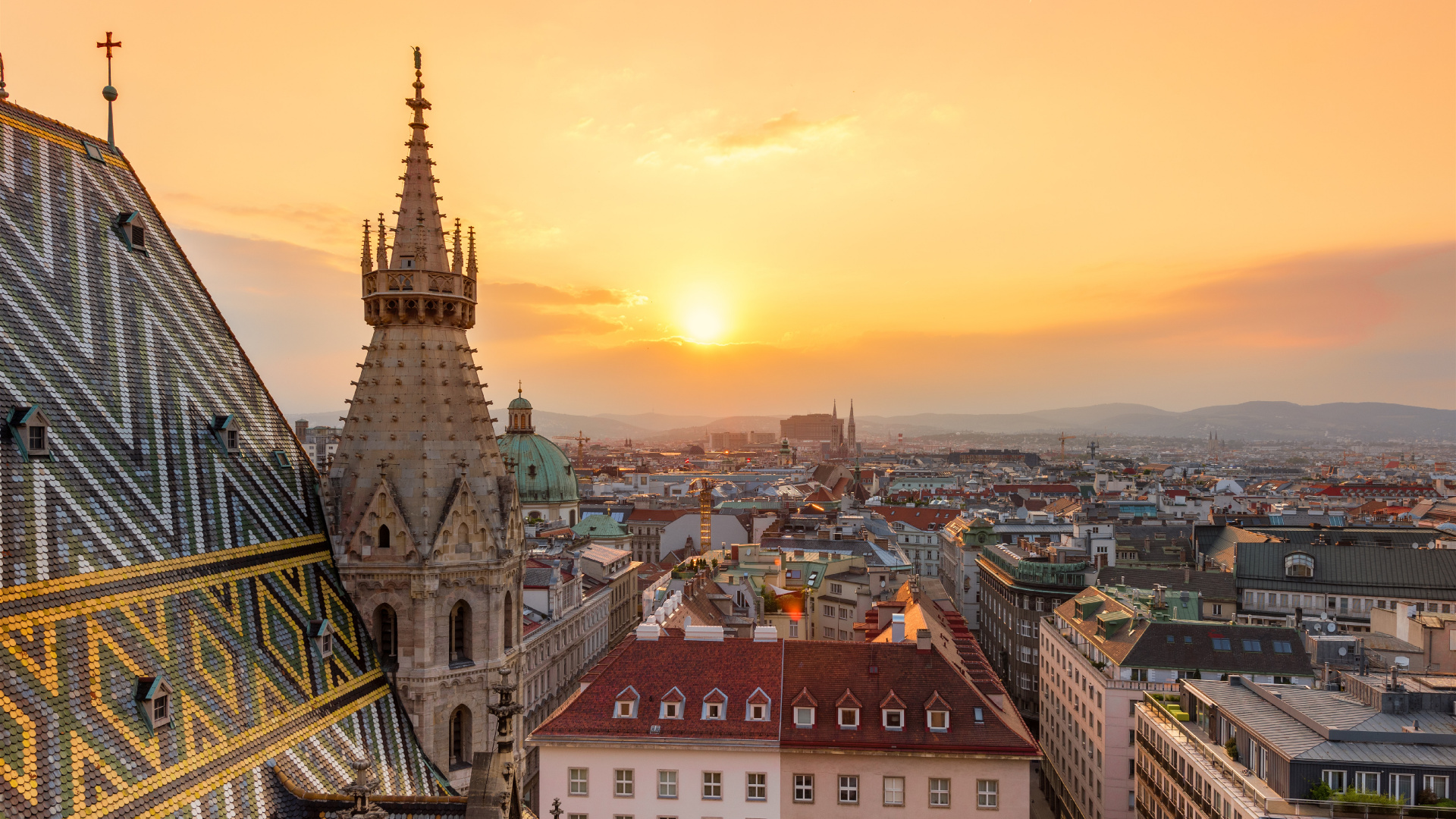 Aerial View of City Buildings During Sunset. Wallpaper in 1920x1080 Resolution