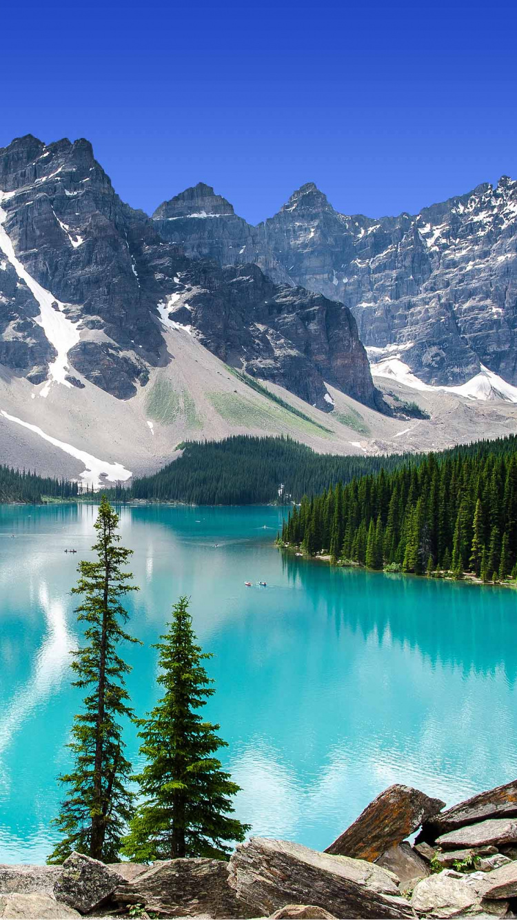 Moraine Lake, Lake Louise, Banff, Lago, Montaña. Wallpaper in 750x1334 Resolution
