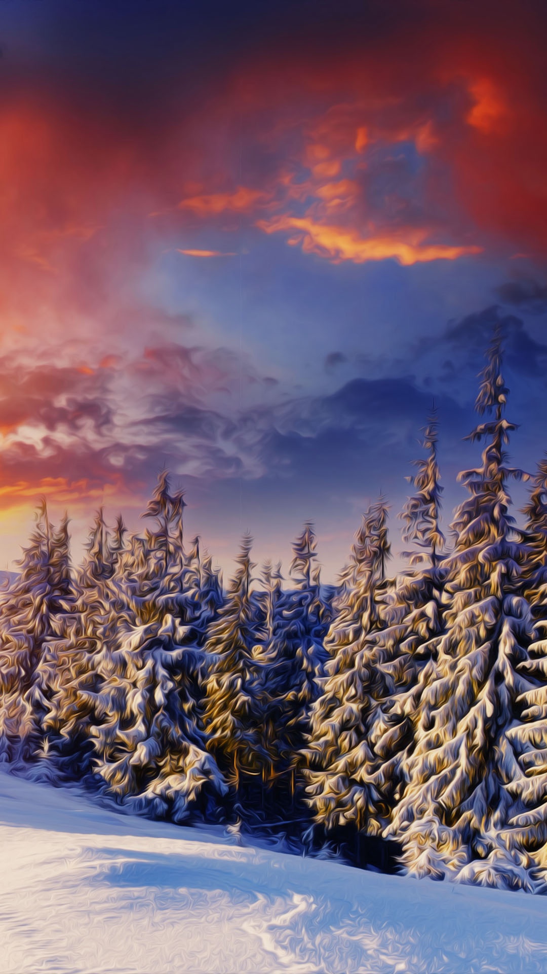 Snow Covered Trees During Sunset. Wallpaper in 1080x1920 Resolution