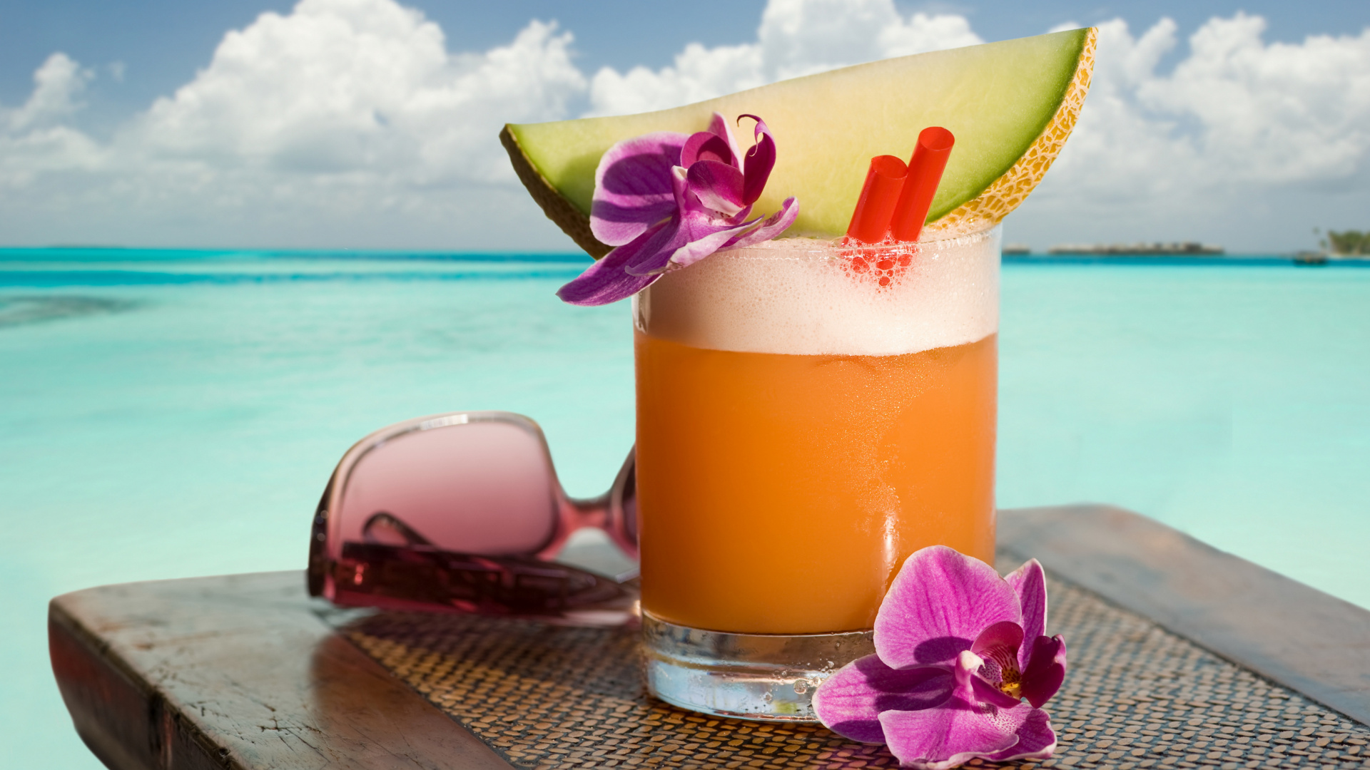 Rum Cocktails Beach, Orange Juice, Eggnog, Water, Cloud. Wallpaper in 1920x1080 Resolution