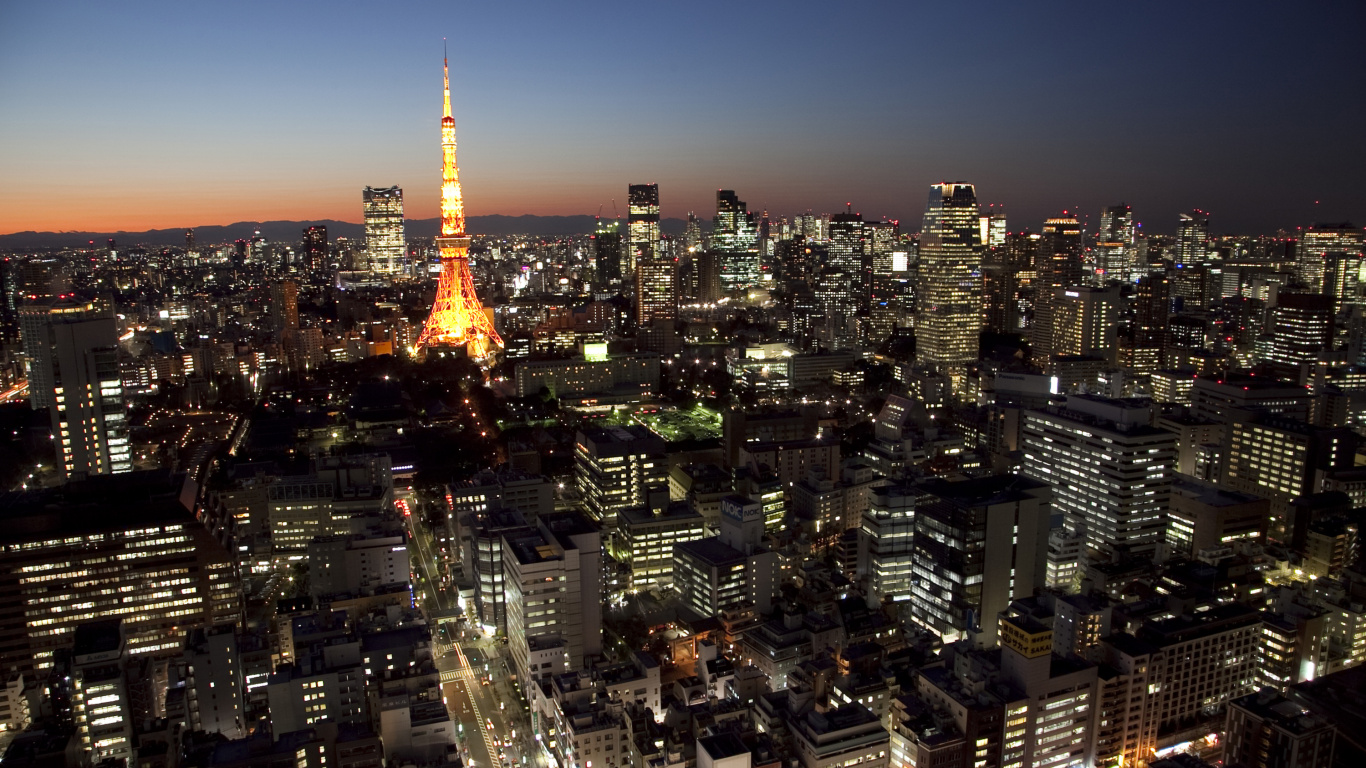 Horizon de la Ville Pendant la Nuit. Wallpaper in 1366x768 Resolution