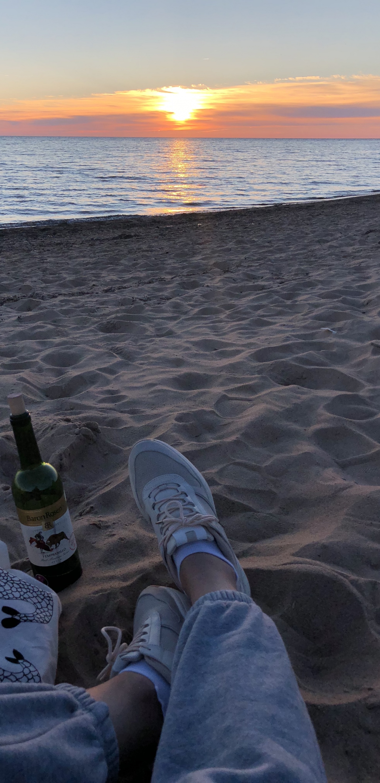 Sea, Water, Shoe, Jeans, Sunset. Wallpaper in 1440x2960 Resolution