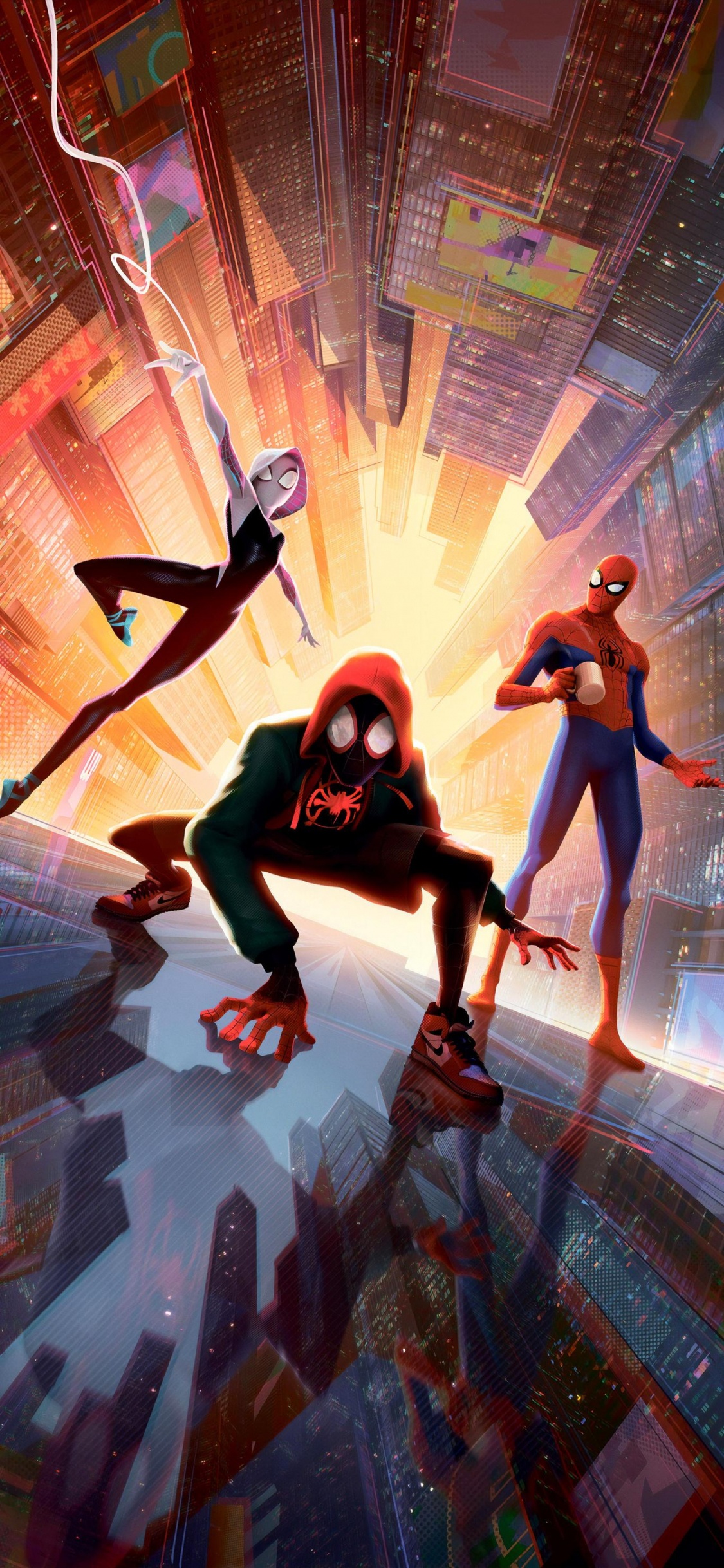 Spiderman Into The Spider Verse, Miles Morales, Spider-man, Gwen Stacy, Poster. Wallpaper in 1125x2436 Resolution