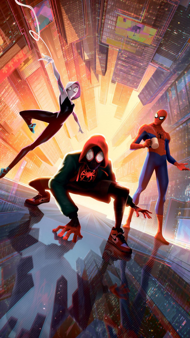 Spiderman Into The Spider Verse, Miles Morales, Spider-man, Gwen Stacy, Poster. Wallpaper in 750x1334 Resolution