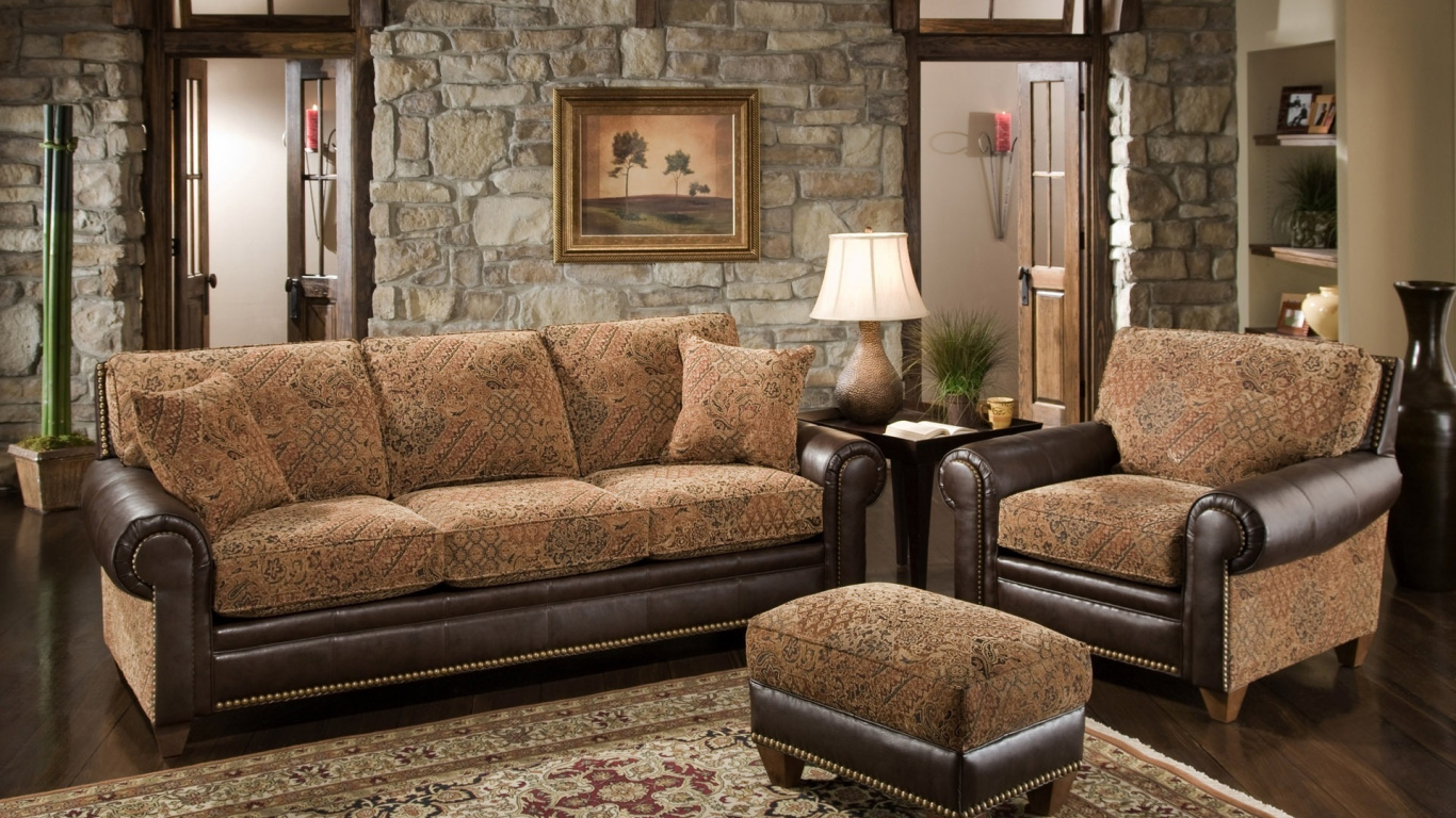 Brown and Black Sofa Set. Wallpaper in 1366x768 Resolution