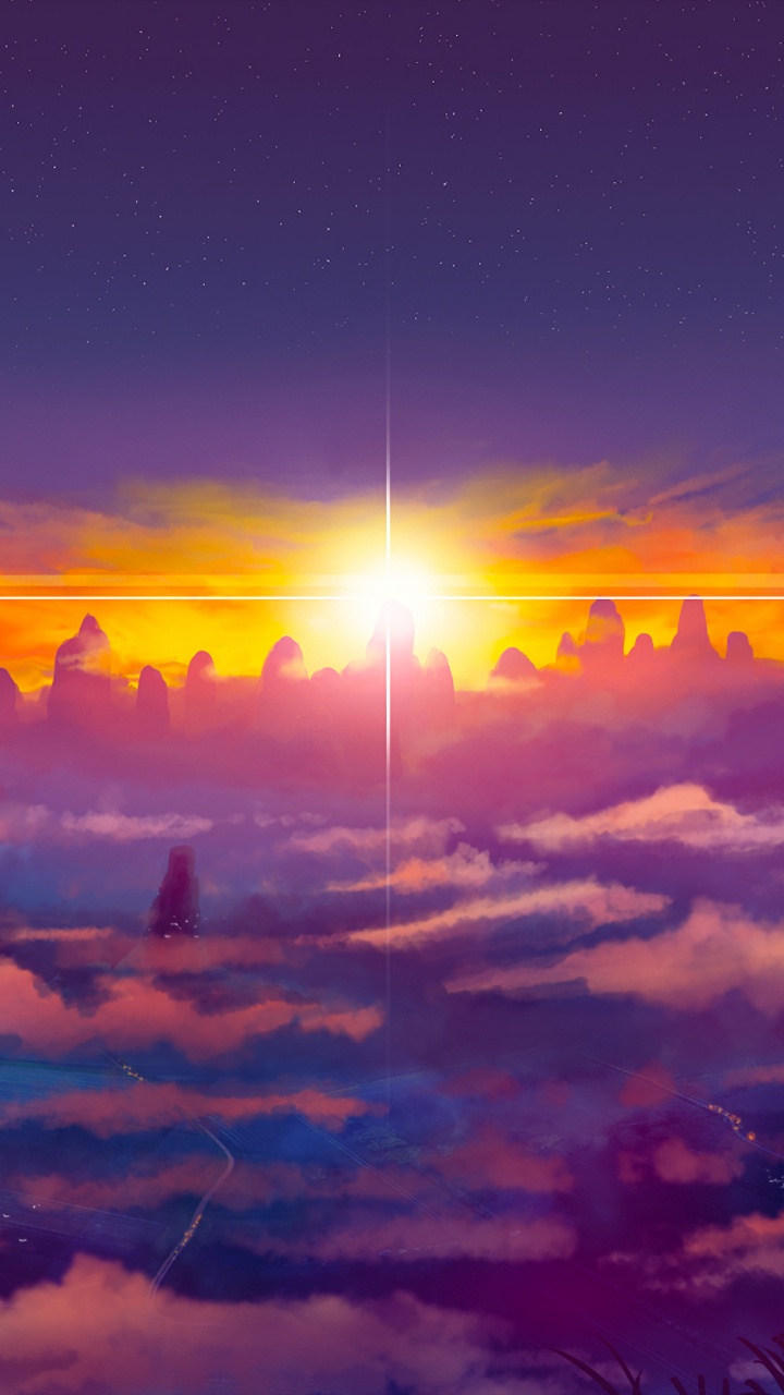 Anime-Sonnenuntergang, Anime, Cartoon, Sonnenuntergang, Cloud. Wallpaper in 720x1280 Resolution