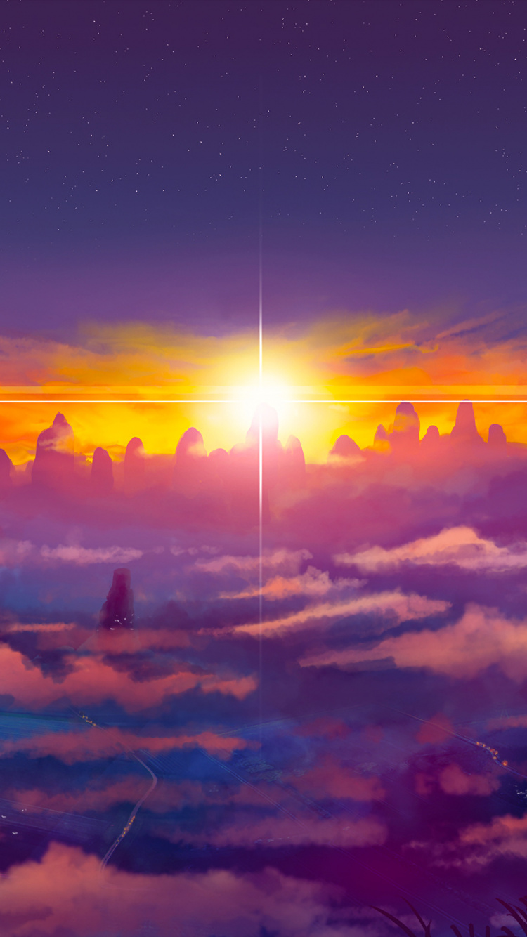 Anime Sunset, Anime, Cartoon, Sunset, Cloud. Wallpaper in 750x1334 Resolution