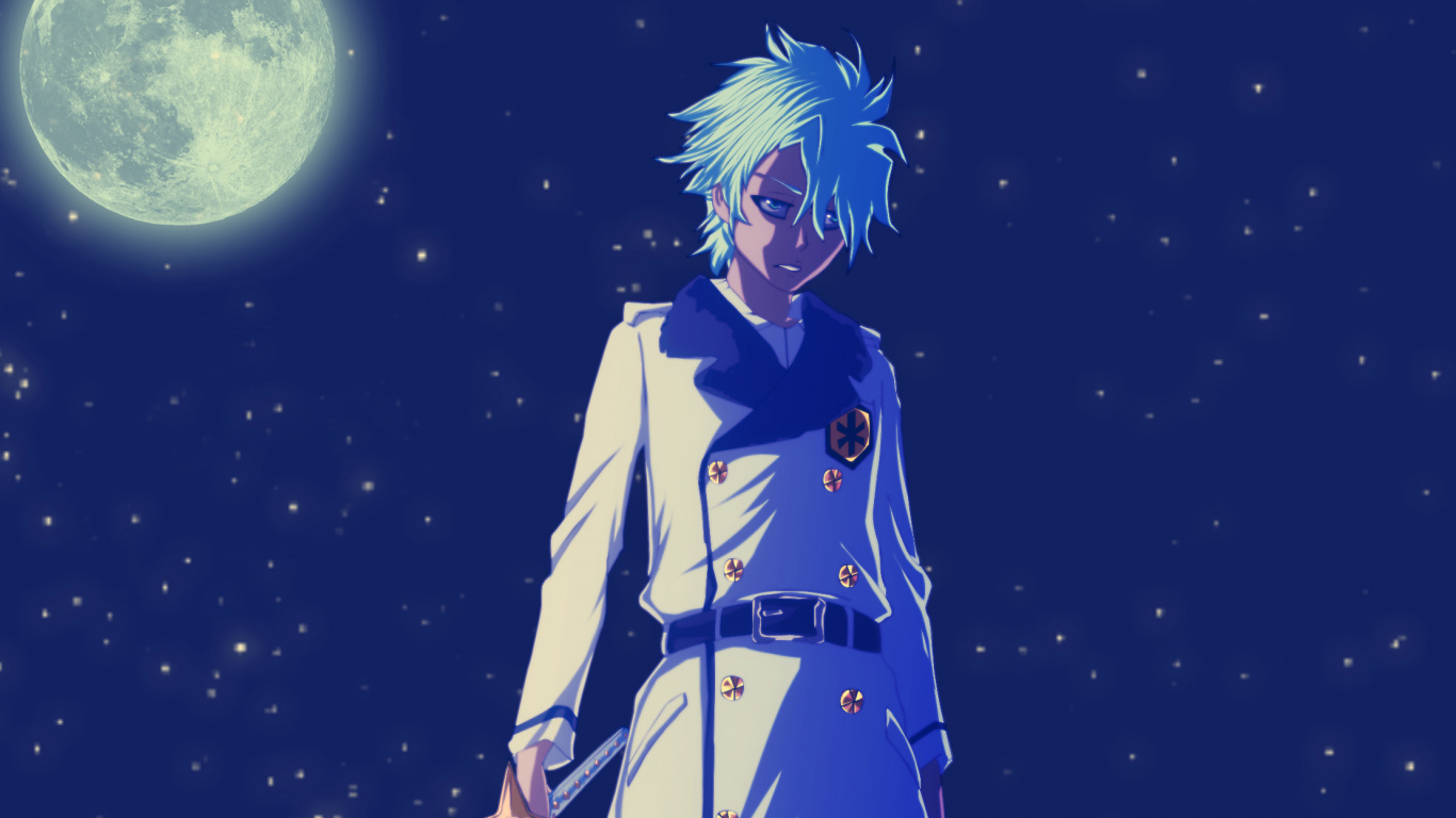 Hombre de Abrigo Negro Con Personaje de Anime de Pelo Azul. Wallpaper in 1366x768 Resolution