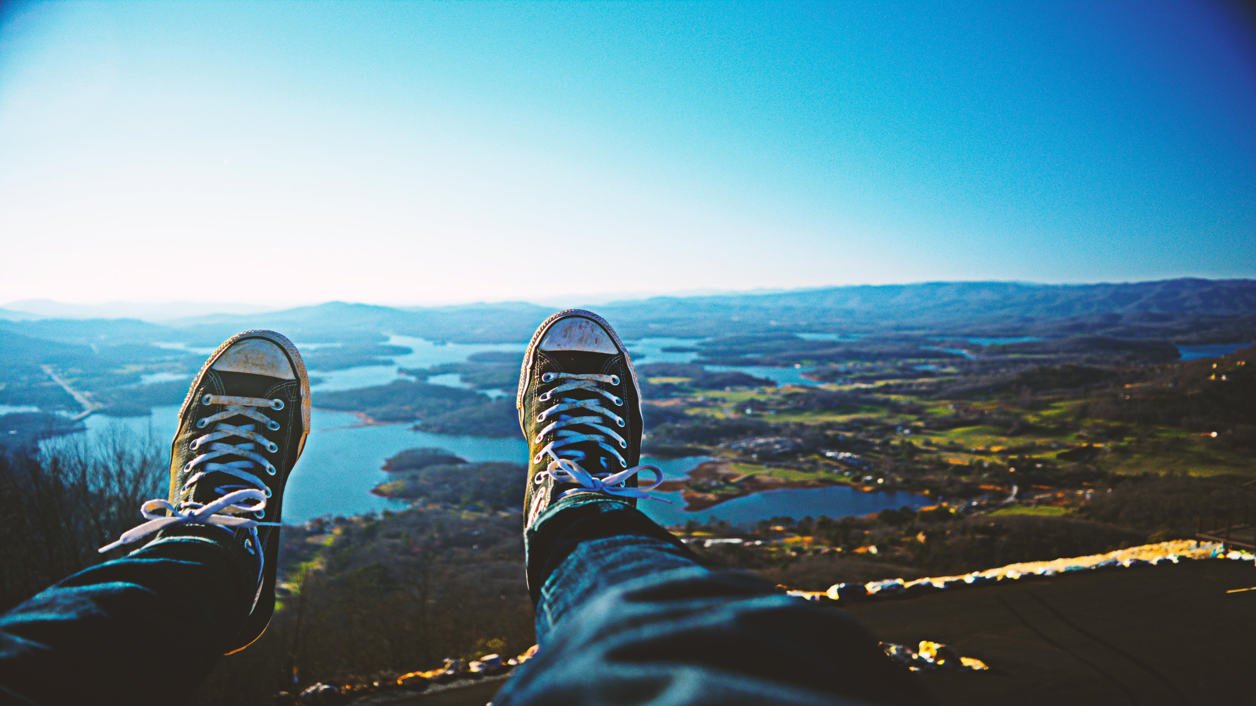 Person in Black and White Sneakers. Wallpaper in 2560x1440 Resolution