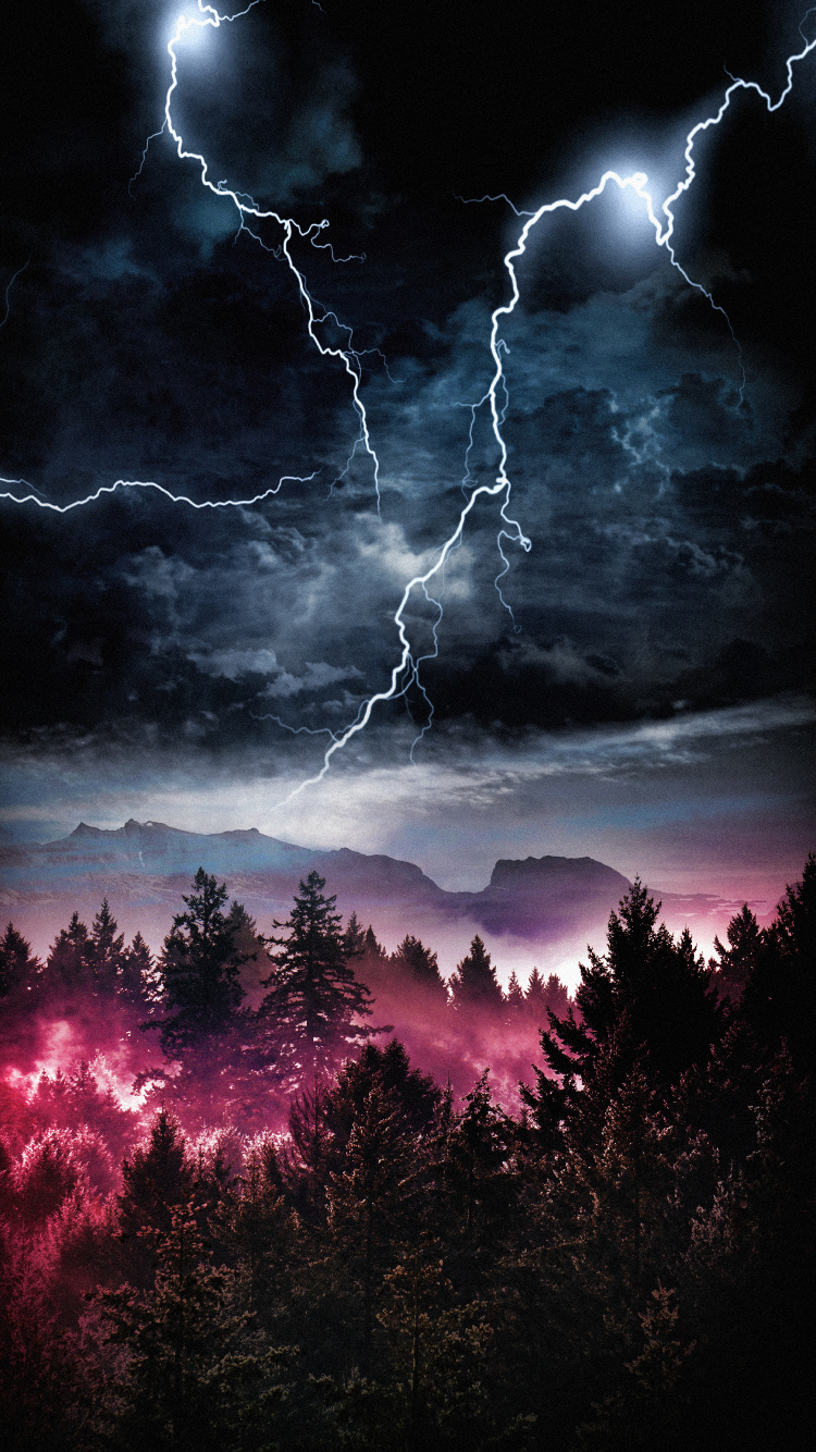 Lightning, Thunderstorm, Telephone, Cloud, Atmosphere. Wallpaper in 750x1334 Resolution