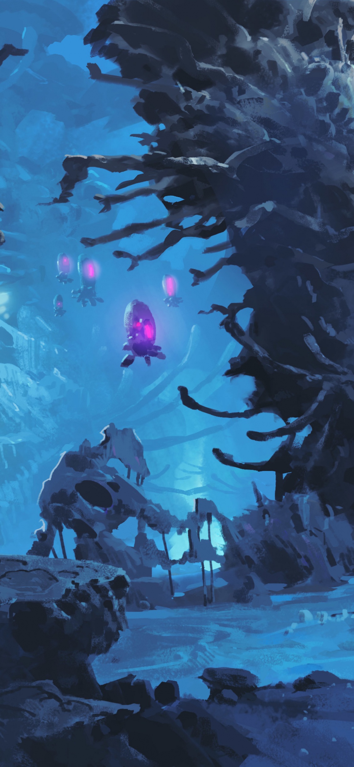 水下, 数码艺术, 艺术, Azure, 自然环境 壁纸 1125x2436 允许