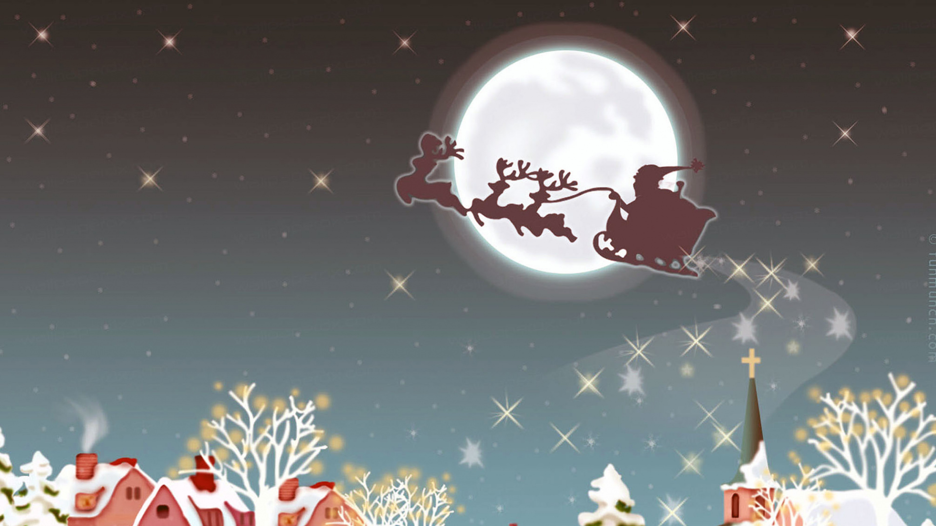 Le Jour De Noël, Santa Claus, Hiver, Illustration, Événement. Wallpaper in 1920x1080 Resolution