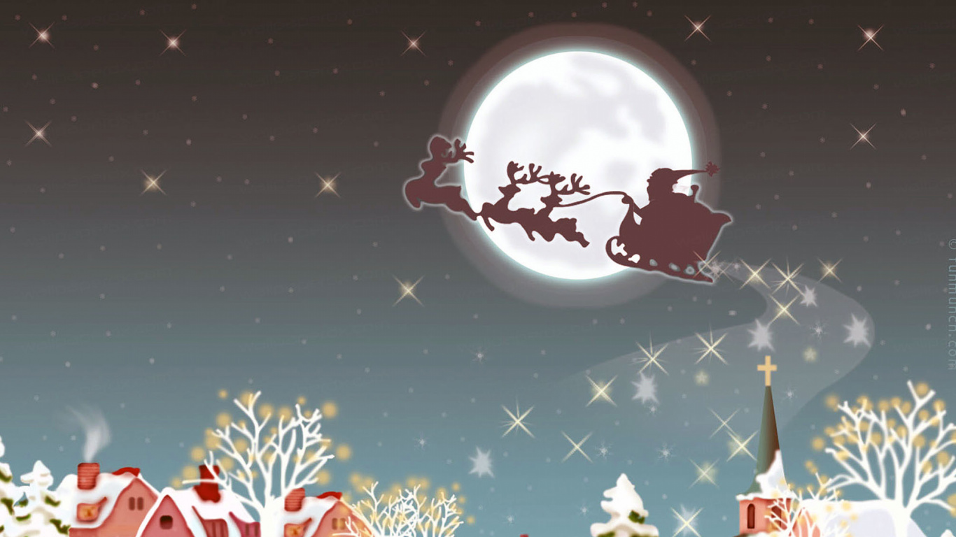 Christmas Day, Santa Claus, Winter, Christmas, Illustration. Wallpaper in 1366x768 Resolution