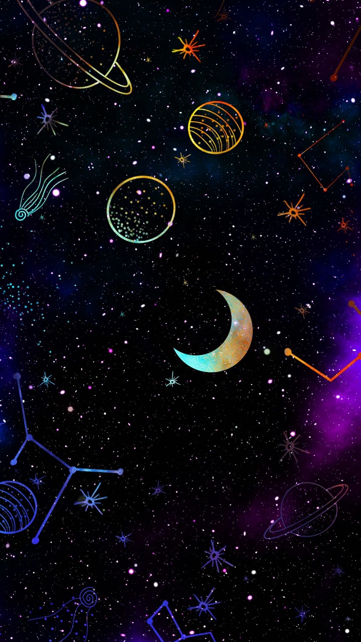 Universe, Drawing, Atmosphere, World, Moon. Wallpaper in 720x1280 Resolution