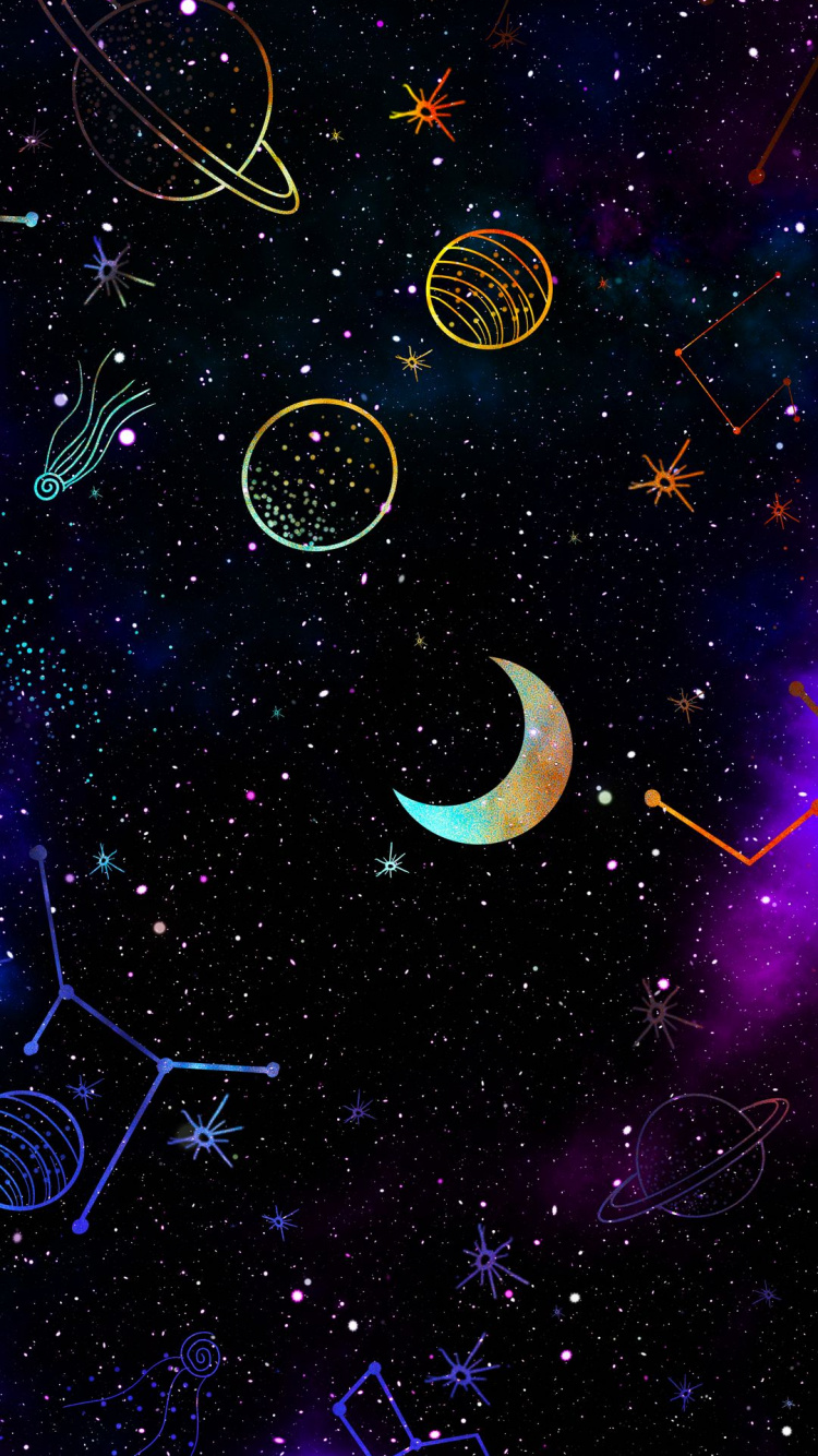 Universe, Drawing, Atmosphere, World, Moon. Wallpaper in 750x1334 Resolution
