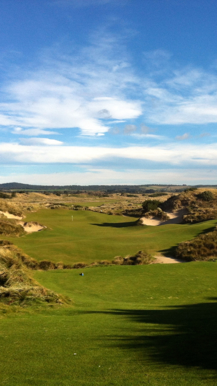 Campo de Hierba Verde Cerca Del Cuerpo de Agua Bajo un Cielo Azul Durante el Día. Wallpaper in 750x1334 Resolution