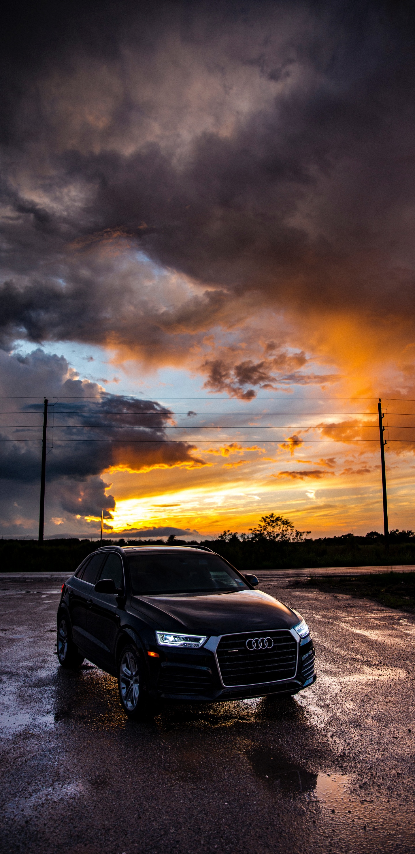 Black Audi a 4 on Road During Sunset. Wallpaper in 1440x2960 Resolution