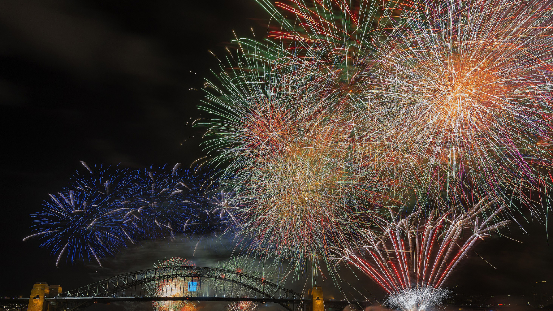 Sydney Harbour Bridge, Fireworks, Event, Reflection, Festival. Wallpaper in 1920x1080 Resolution