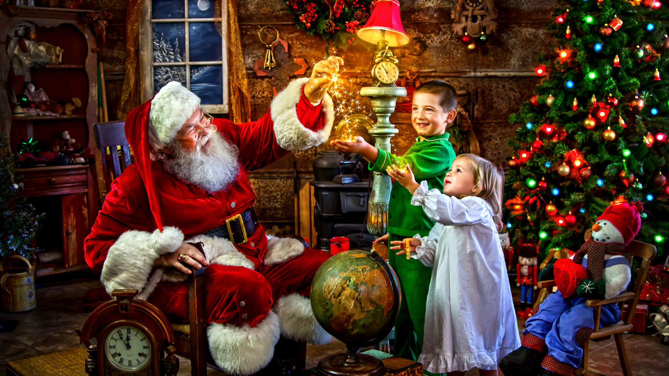 Santa Claus, Christmas Day, Christmas, Event, Holiday. Wallpaper in 1366x768 Resolution