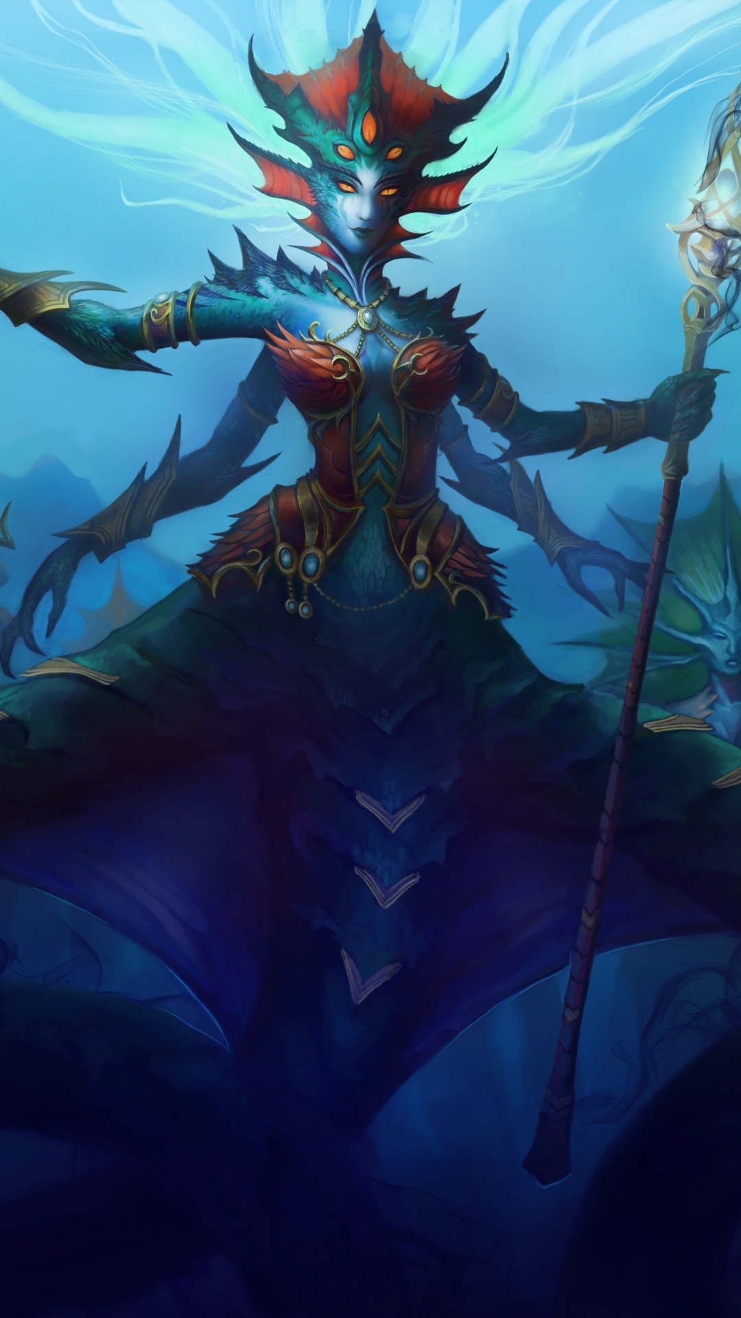 Queen Azshara, Illustration, Demon, Dragon, Art. Wallpaper in 1080x1920 Resolution