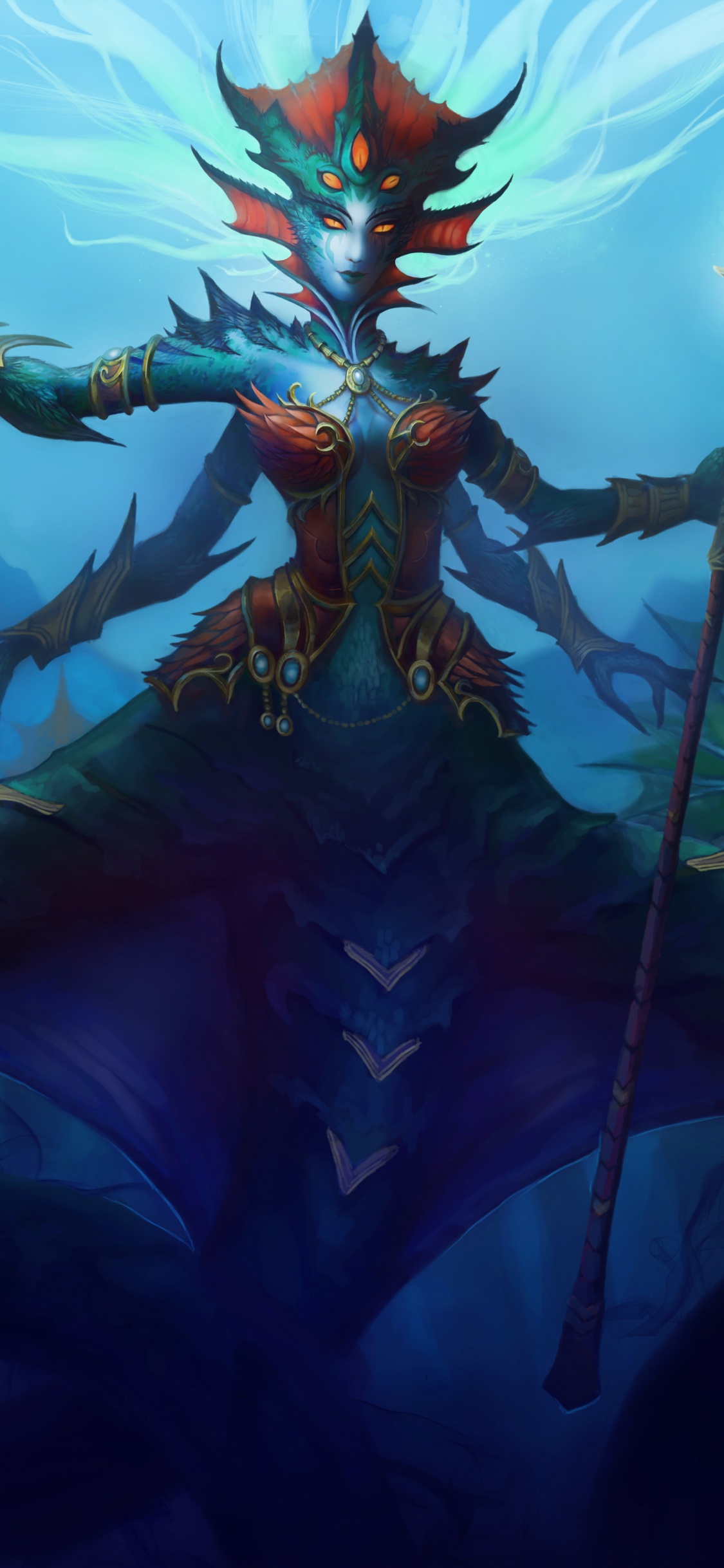 Queen Azshara, Illustration, Demon, Dragon, Art. Wallpaper in 1125x2436 Resolution