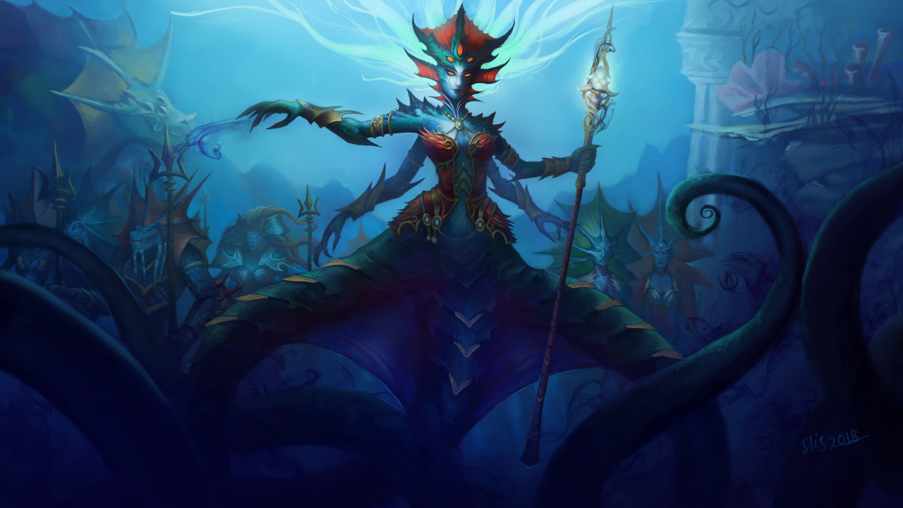 Queen Azshara, Illustration, Demon, Dragon, Art. Wallpaper in 1280x720 Resolution