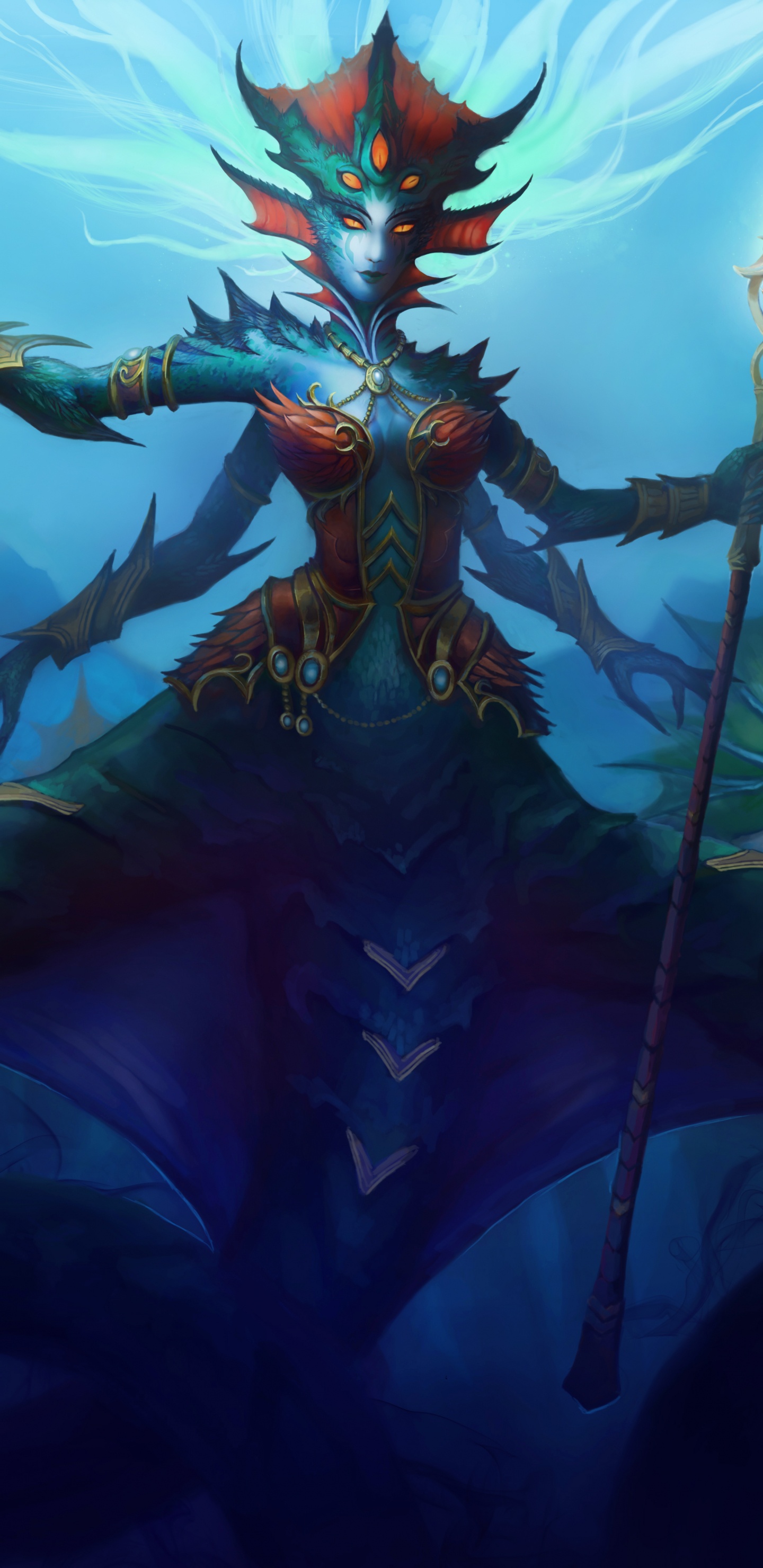 Queen Azshara, Illustration, Demon, Dragon, Art. Wallpaper in 1440x2960 Resolution