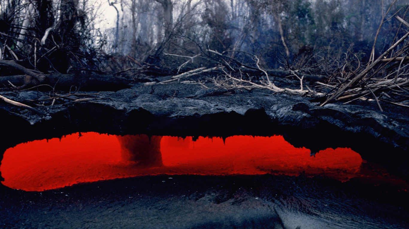 熔岩, 性质, 反射, 冻结, 天空 壁纸 1366x768 允许