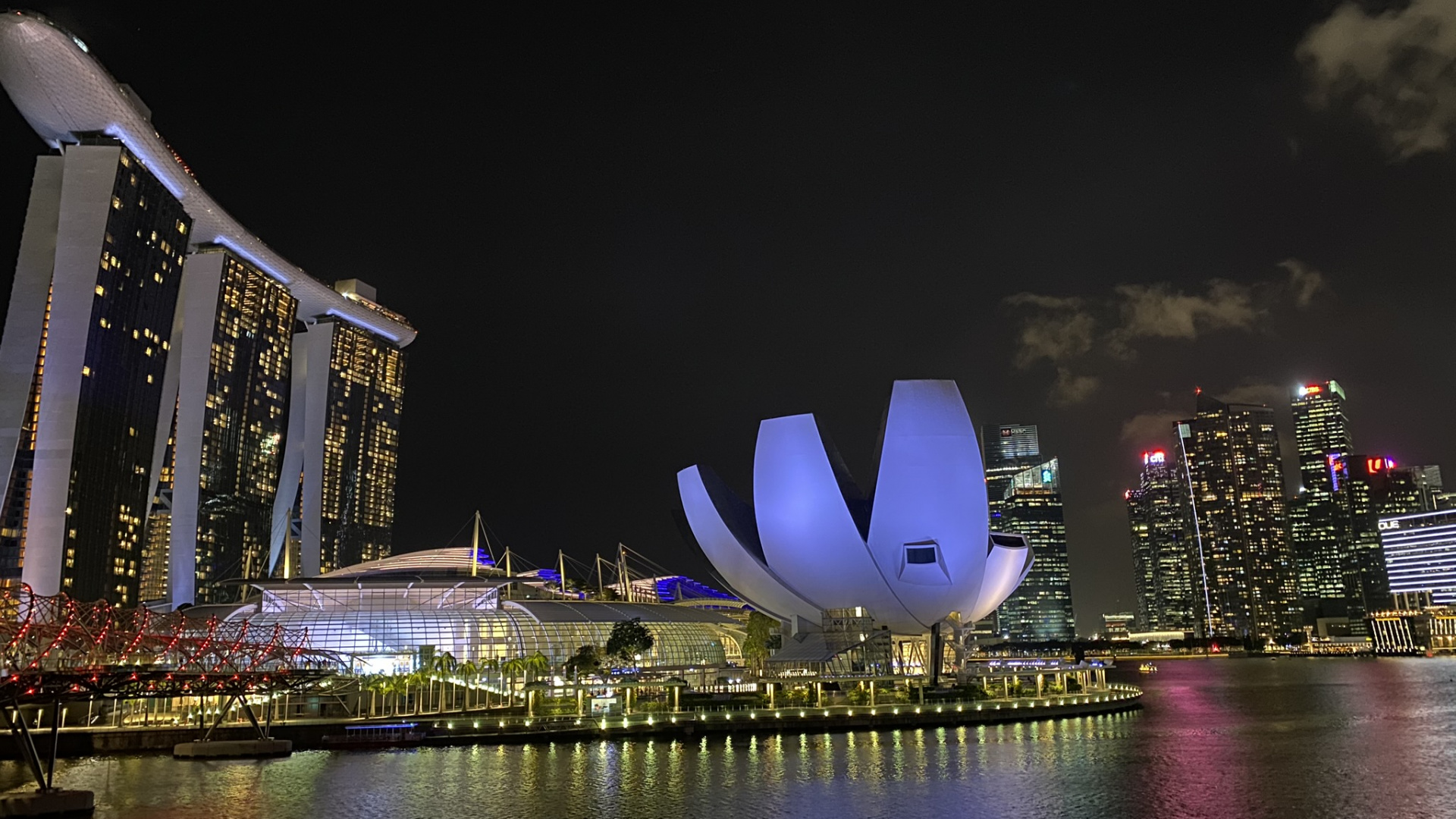 Singapour, Réflexion, Immeuble de Grande Hauteur, Bâtiment, Nuit. Wallpaper in 1920x1080 Resolution
